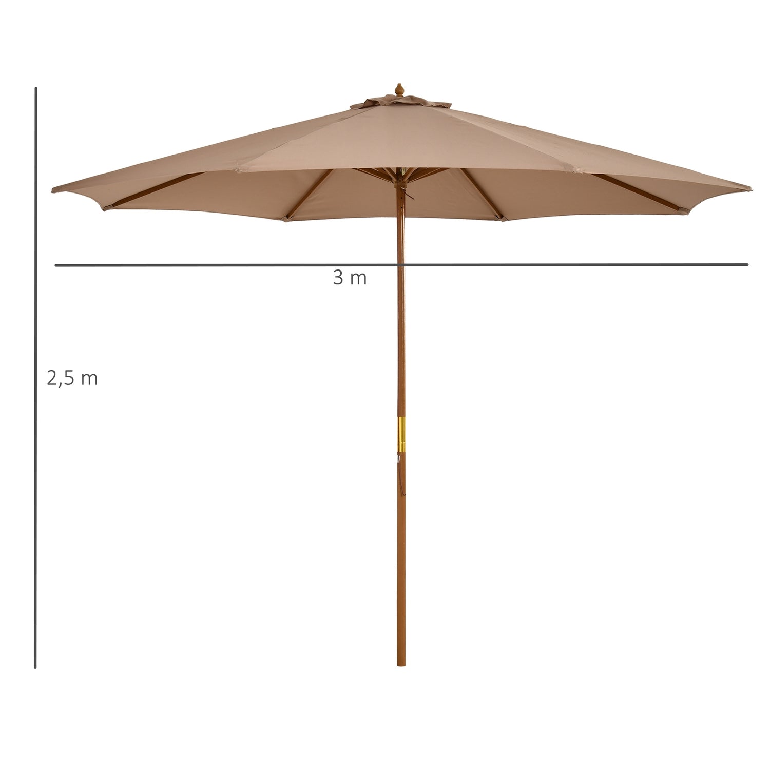 Paraply för uteplats i trä, 300 cm, Bamburam, Khaki