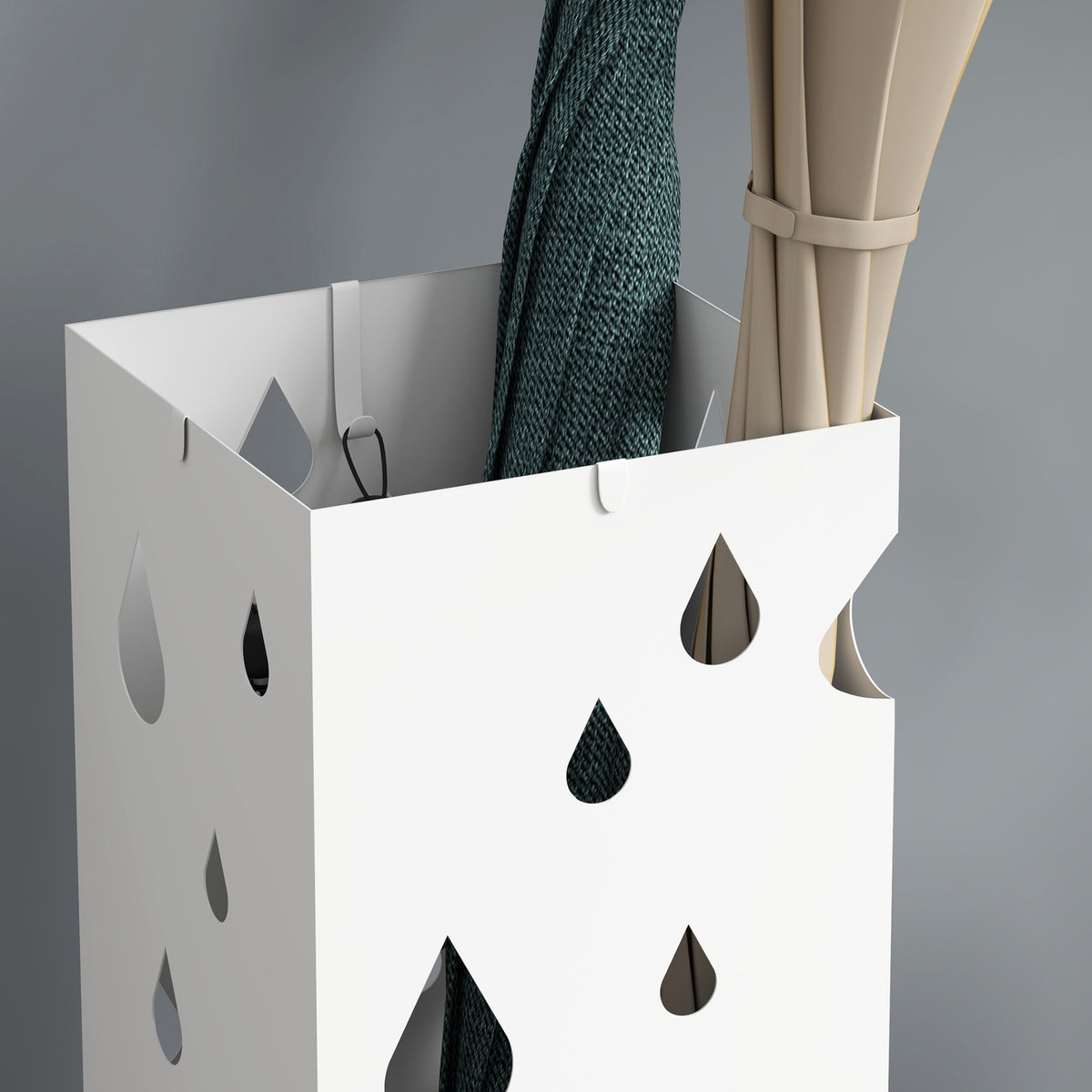 Porte-parapluies en acier avec crochets et bac à eau – blanc
