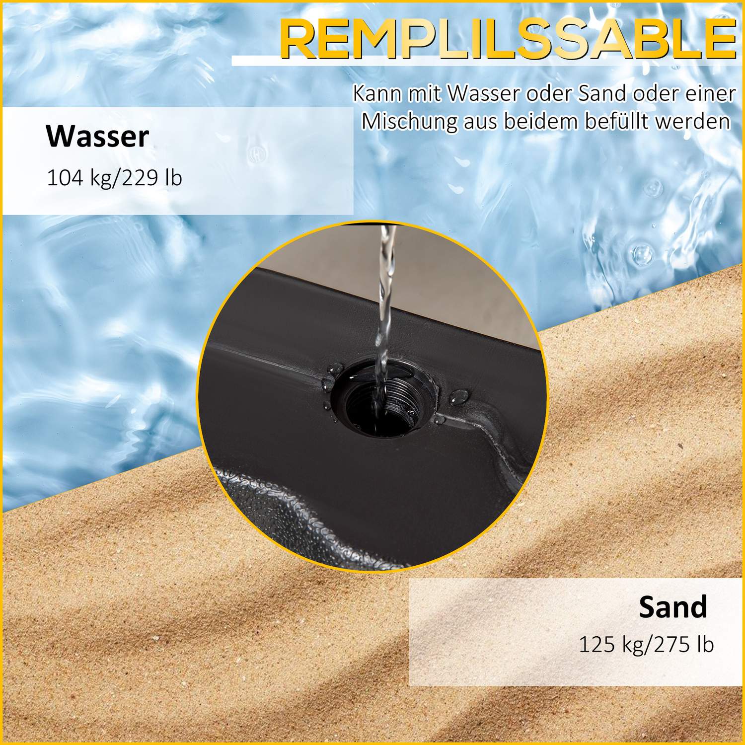 Paraplyviktsbas, 4-delad Heavy-Duty HDPE, 140 kg kapacitet
