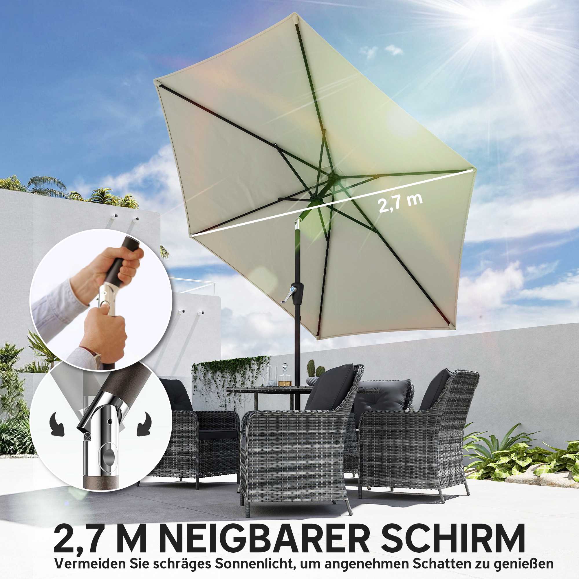 Parasoll, 270 cm, UPF 50+ UV-skydd