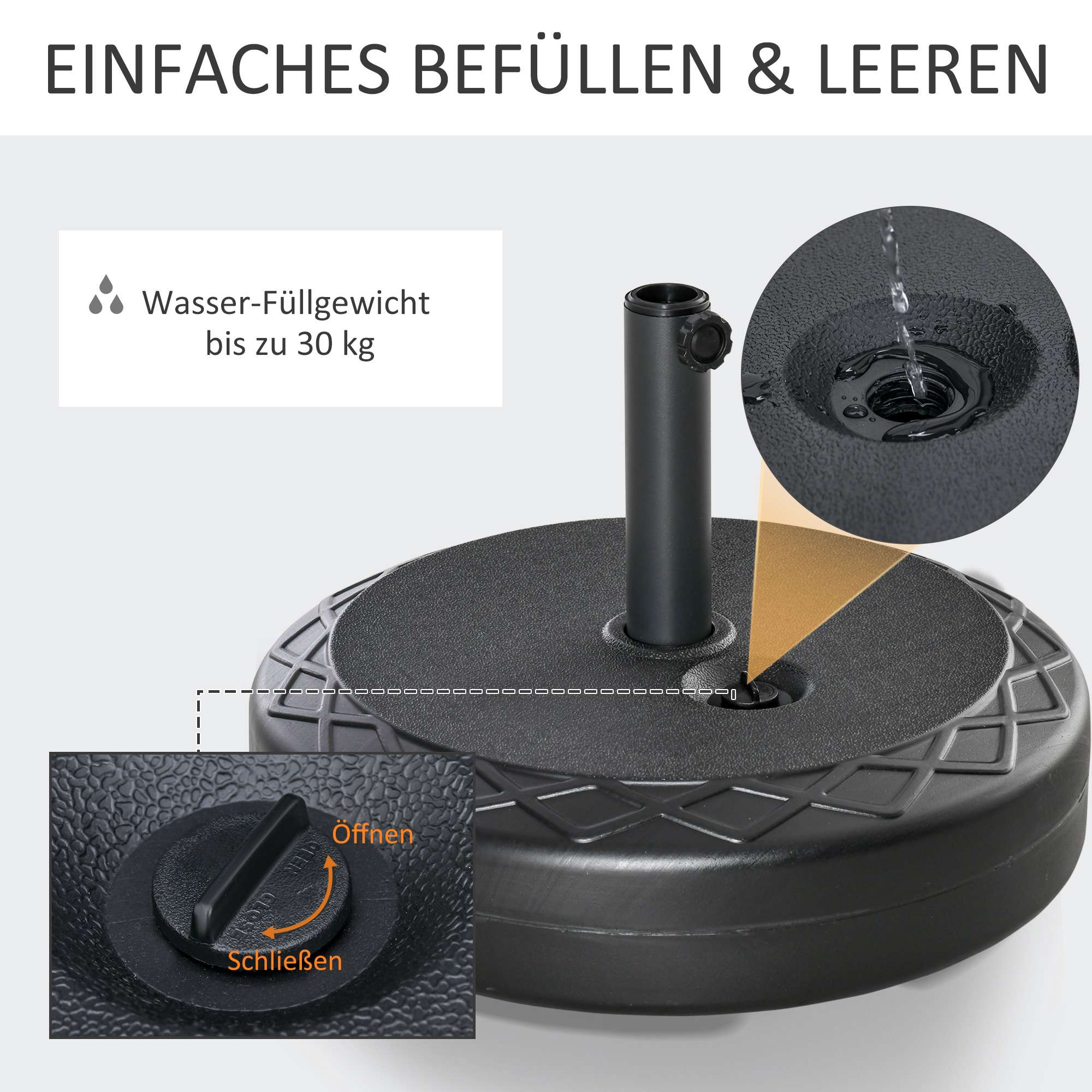 Parasollfot, HDPE, Passar 38/48 mm stänger, Svart