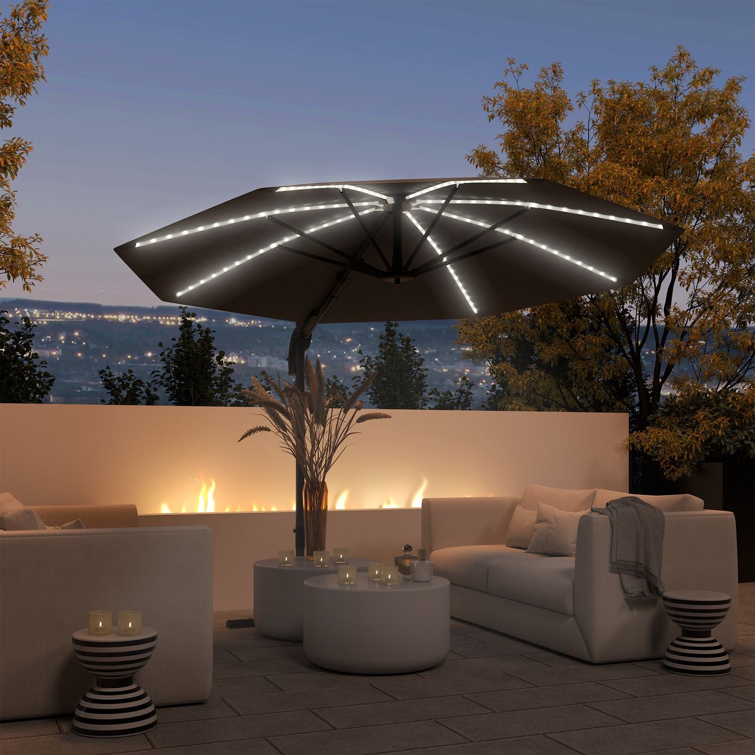 Parasoll i aluminium – 300 cm, LED Solar, UV50+ Justerbar