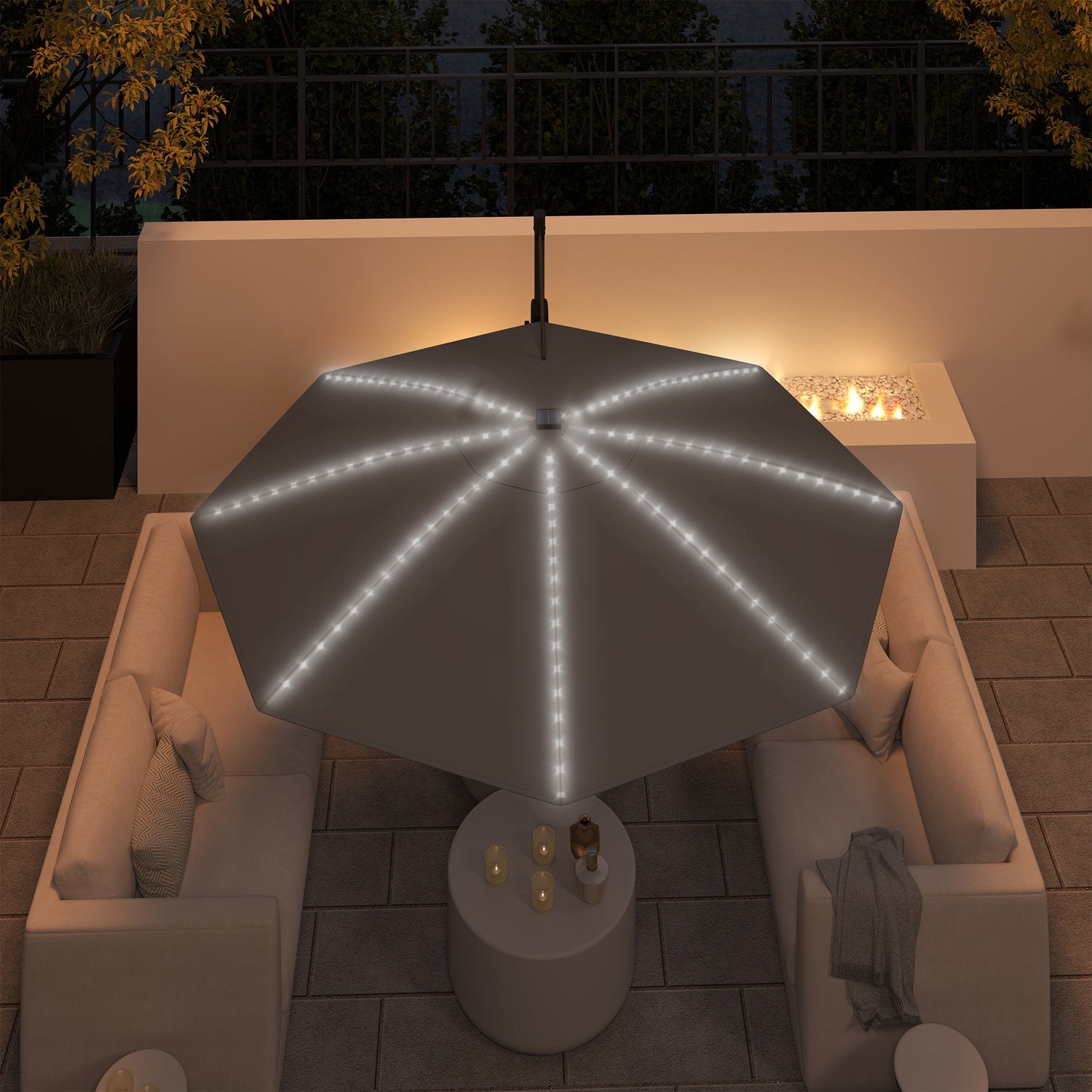 Parasoll i aluminium – 300 cm, LED Solar, UV50+ Justerbar