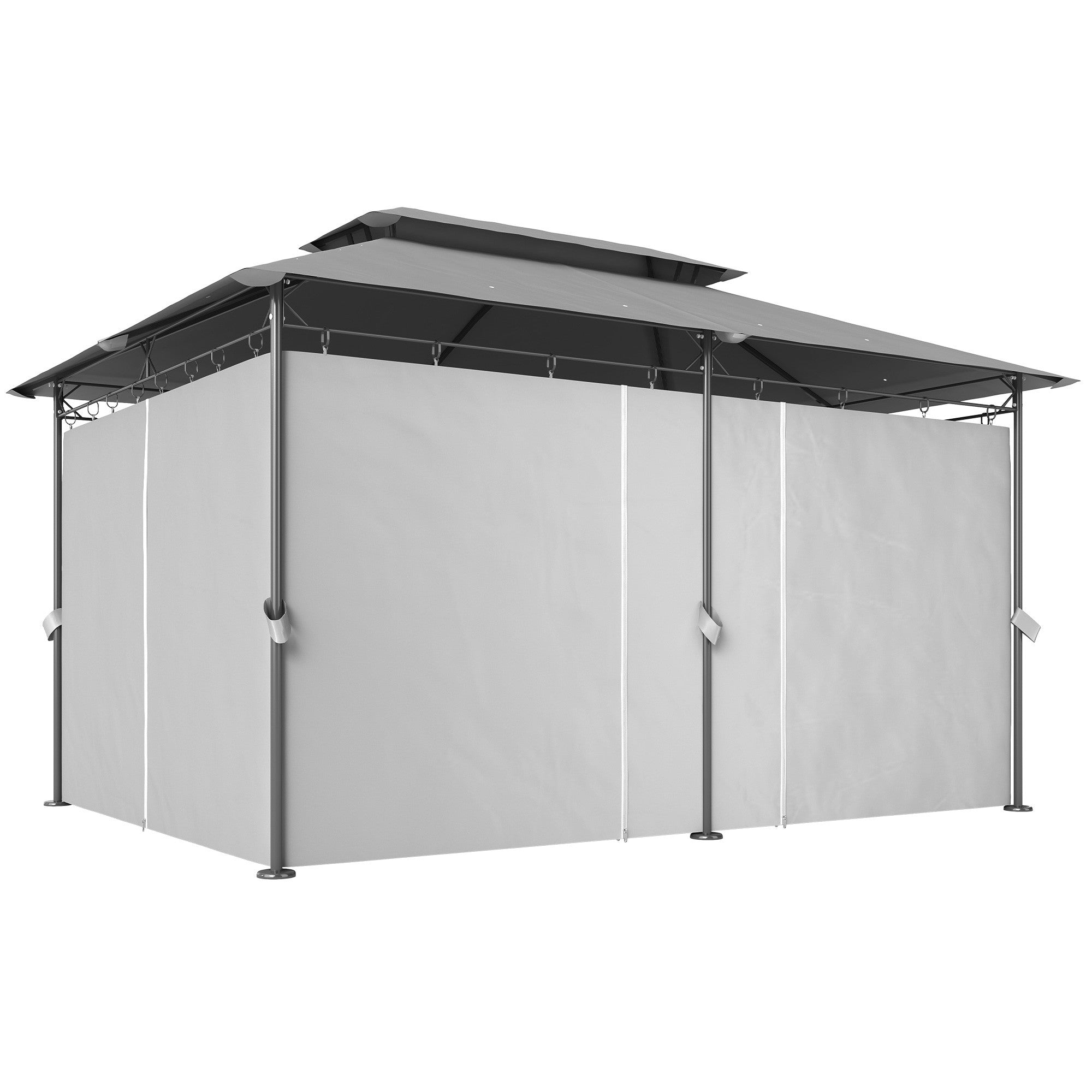 Paviljong 3x4 m med gardiner, dubbelt tak, metallram