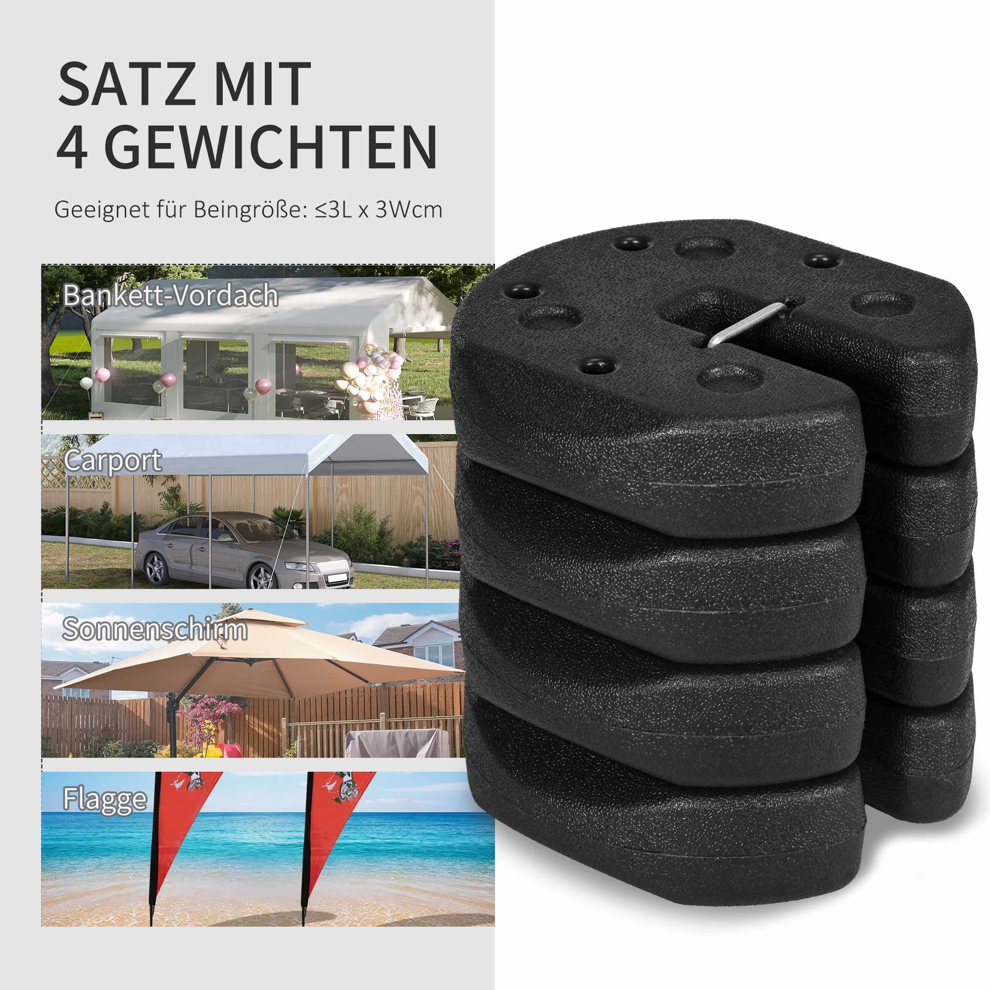 Paviljongviktset, 4x 3 kg cementfyllda ankare