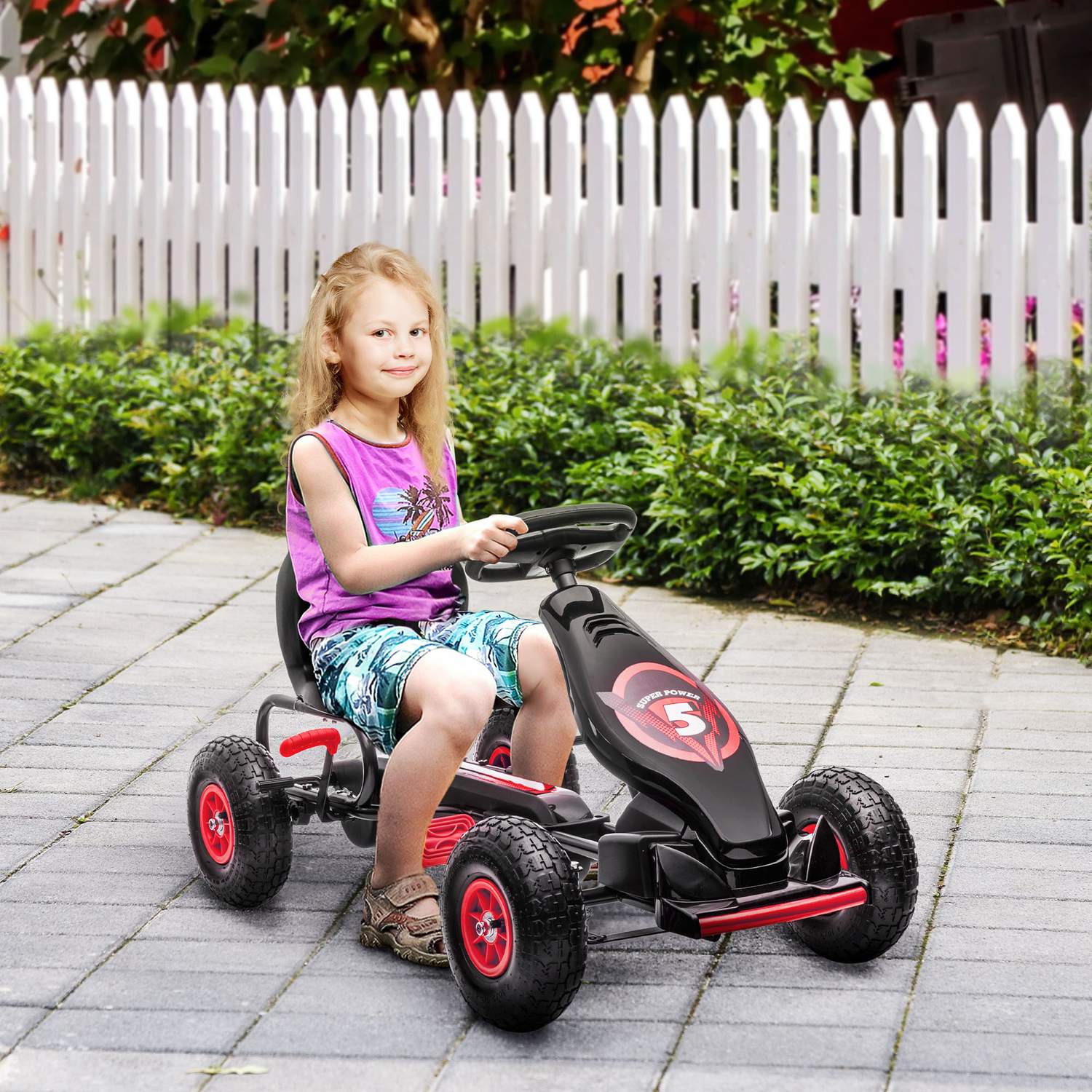 Pedal Go-Kart för barn, justerbar sits, gummidäck