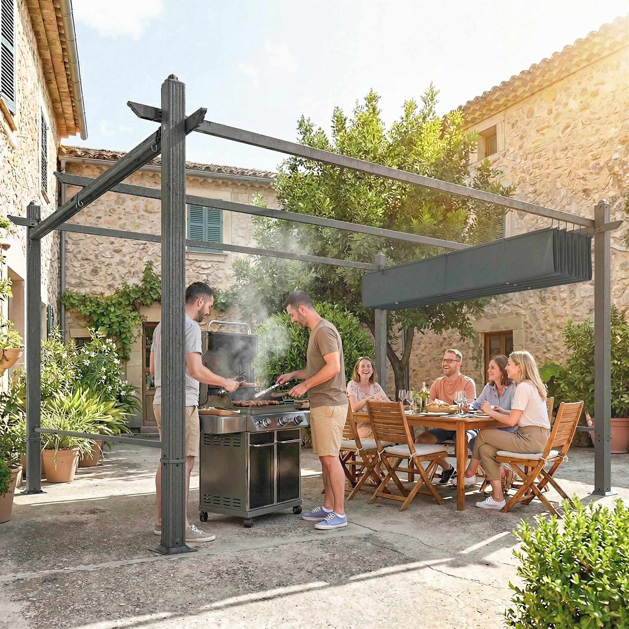 Pergola 3x4m med utdragbart tak och UV50+ aluminiumram