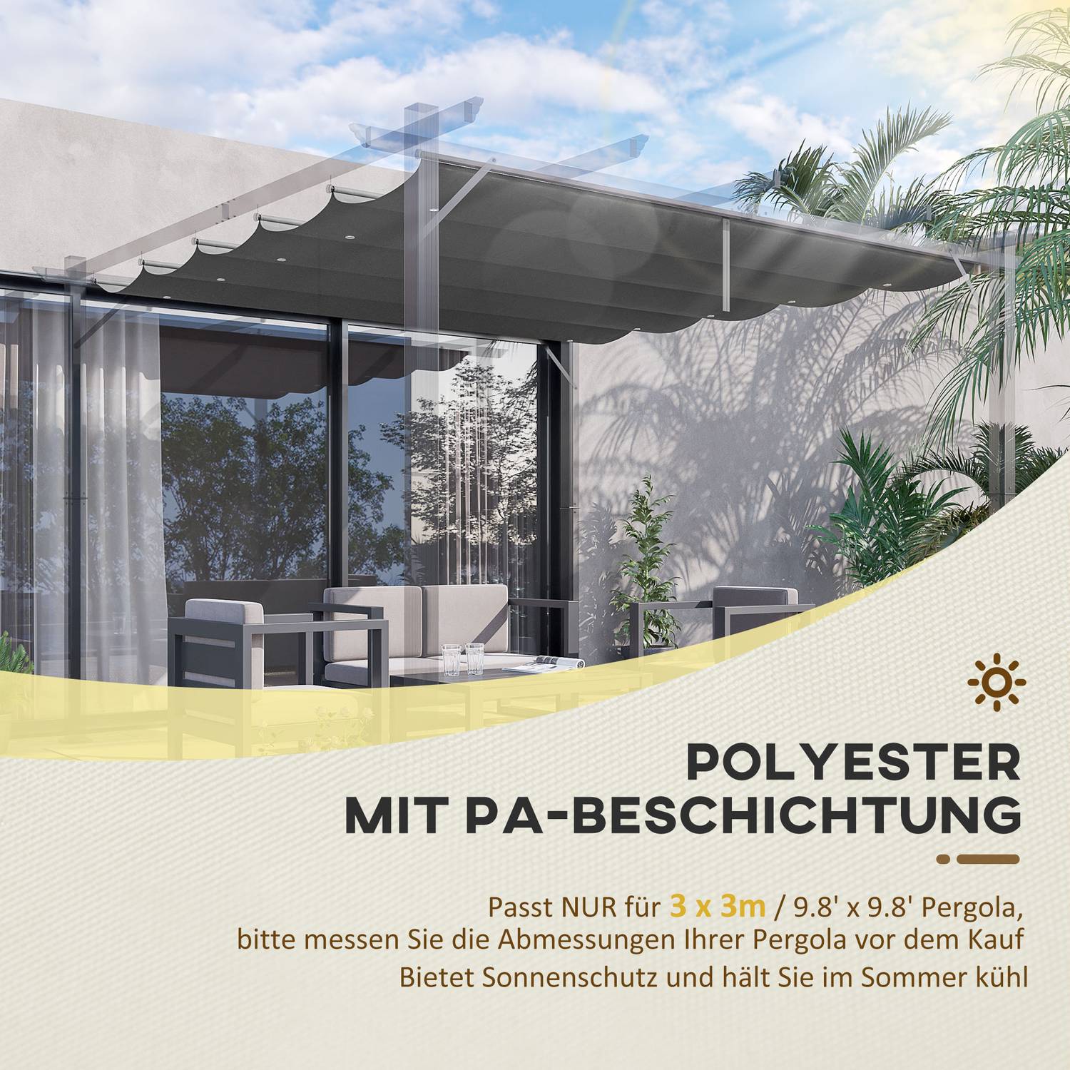 Pergola Takbyte 2,5x2,55m, mörkgrå, vattentät