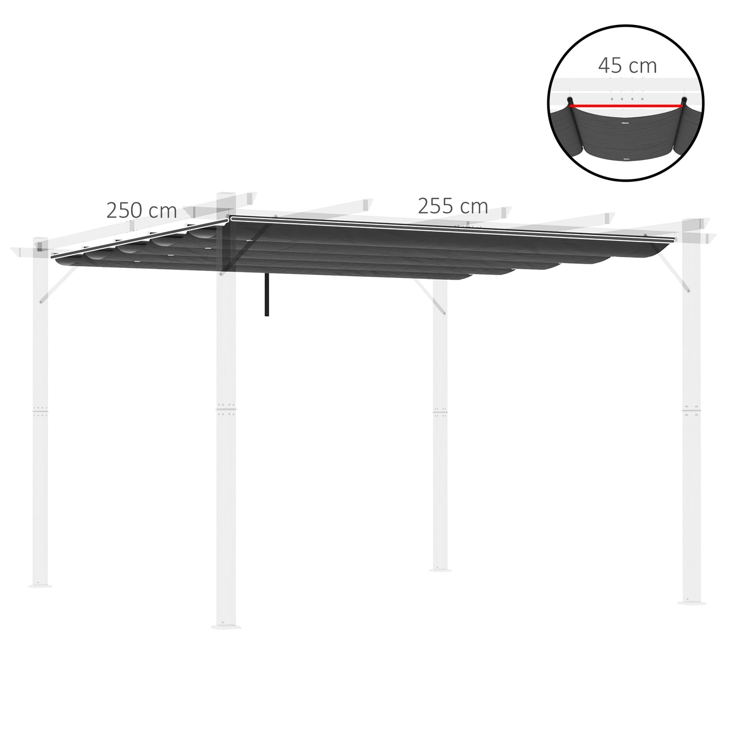 Pergola Takbyte 2,5x2,55m, mörkgrå, vattentät