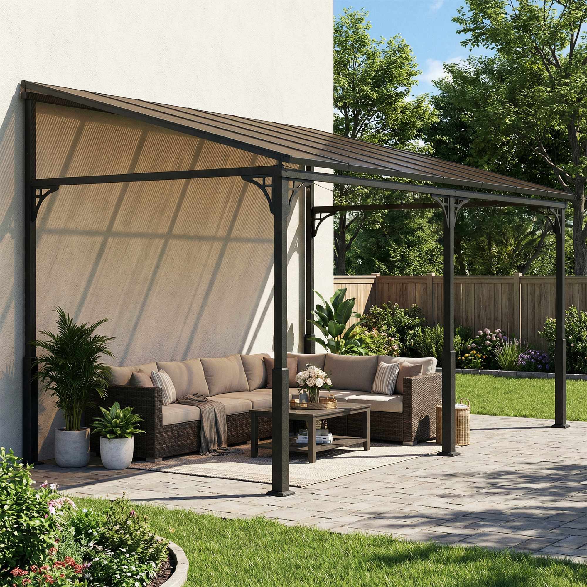 Pergola med polykarbonattak, metallram, 400x300 cm