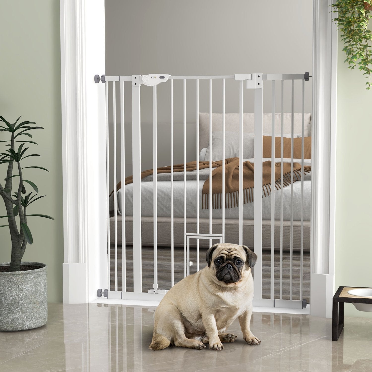 Pet Safety Gate, No-Drill, Auto-Close, 74-101 cm Justerbar