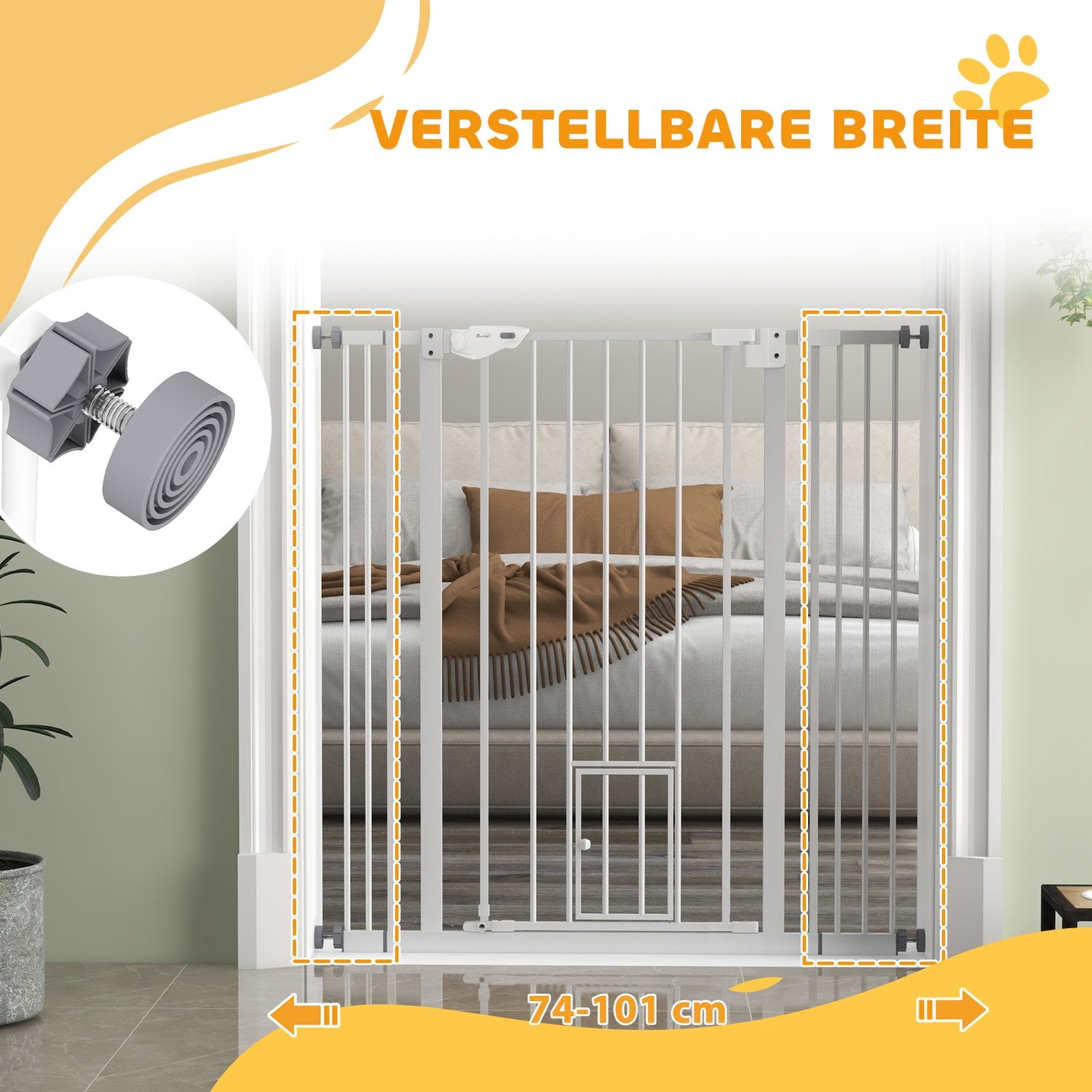 Pet Safety Gate, No-Drill, Auto-Close, 74-101 cm Justerbar