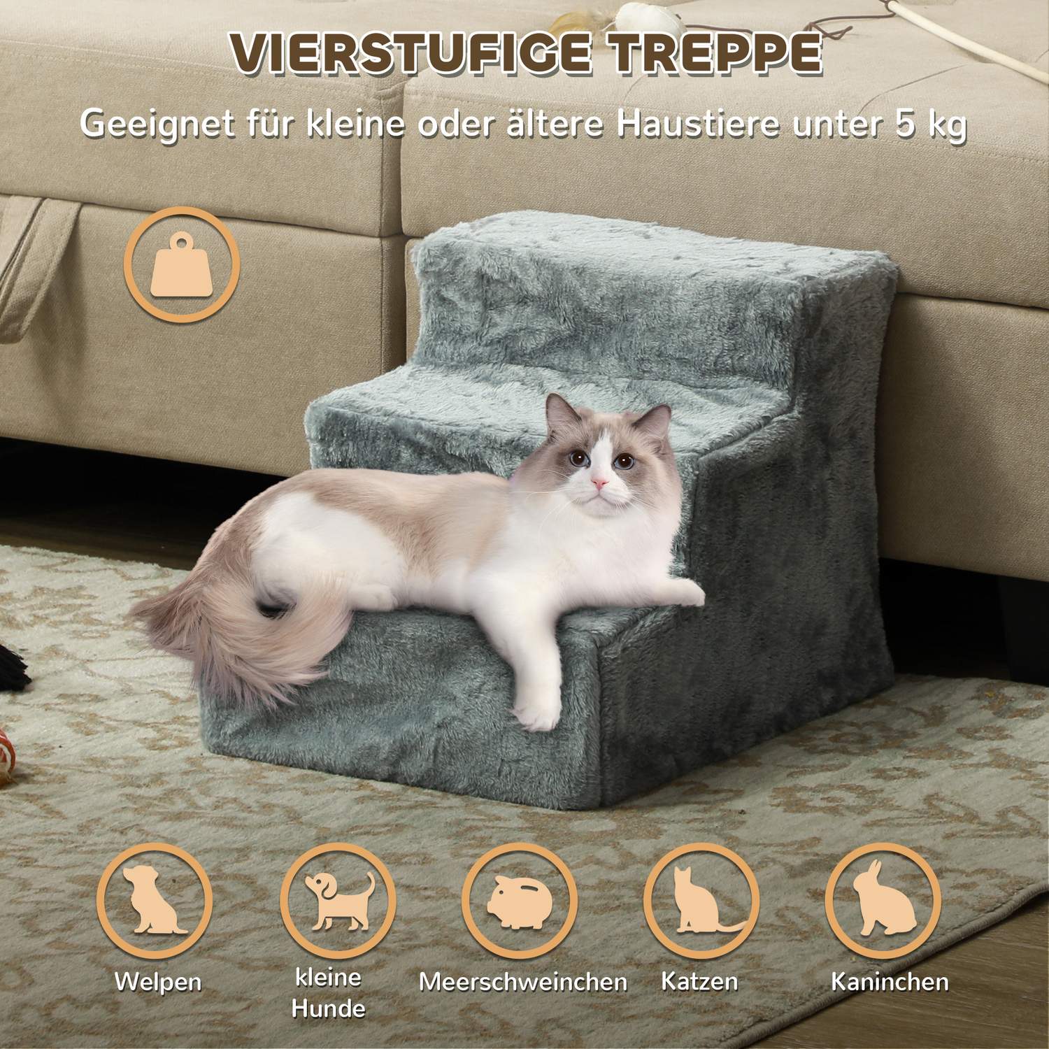 Pet Stairs 3-Step Plush Look, katter och små hundar, 5 kg