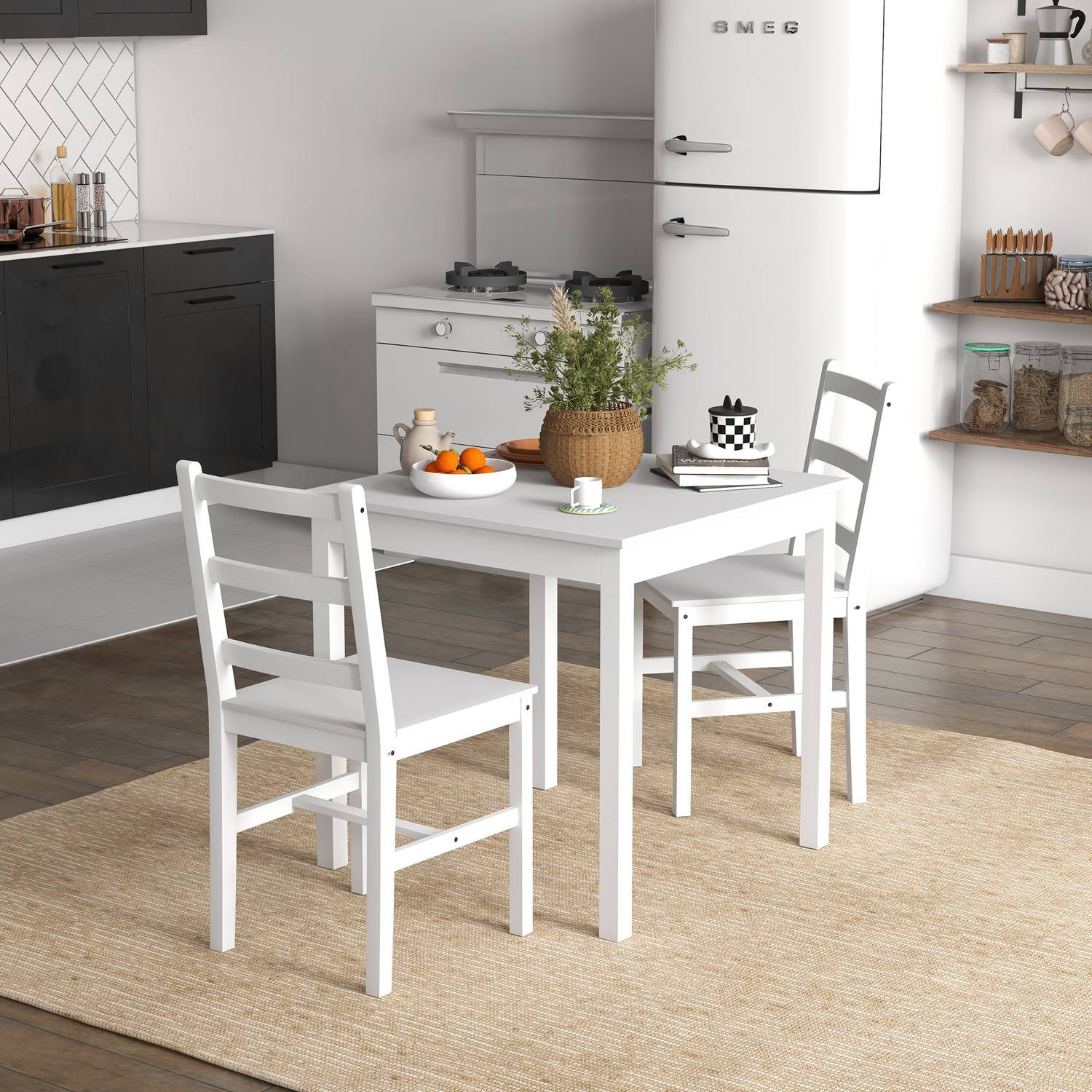 Pine Wood Matbordsset för 2 – vit finish