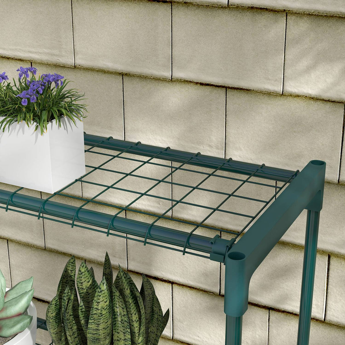 Étagère à plantes – support à fleurs 4 étages en acier, vert foncé