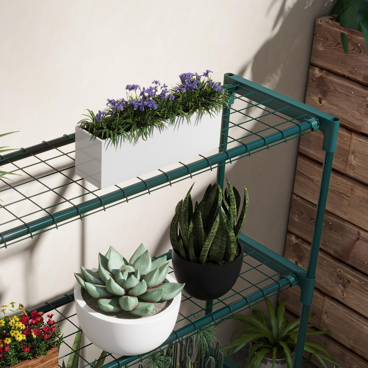 Étagère à plantes – support à fleurs 4 étages en acier, vert foncé