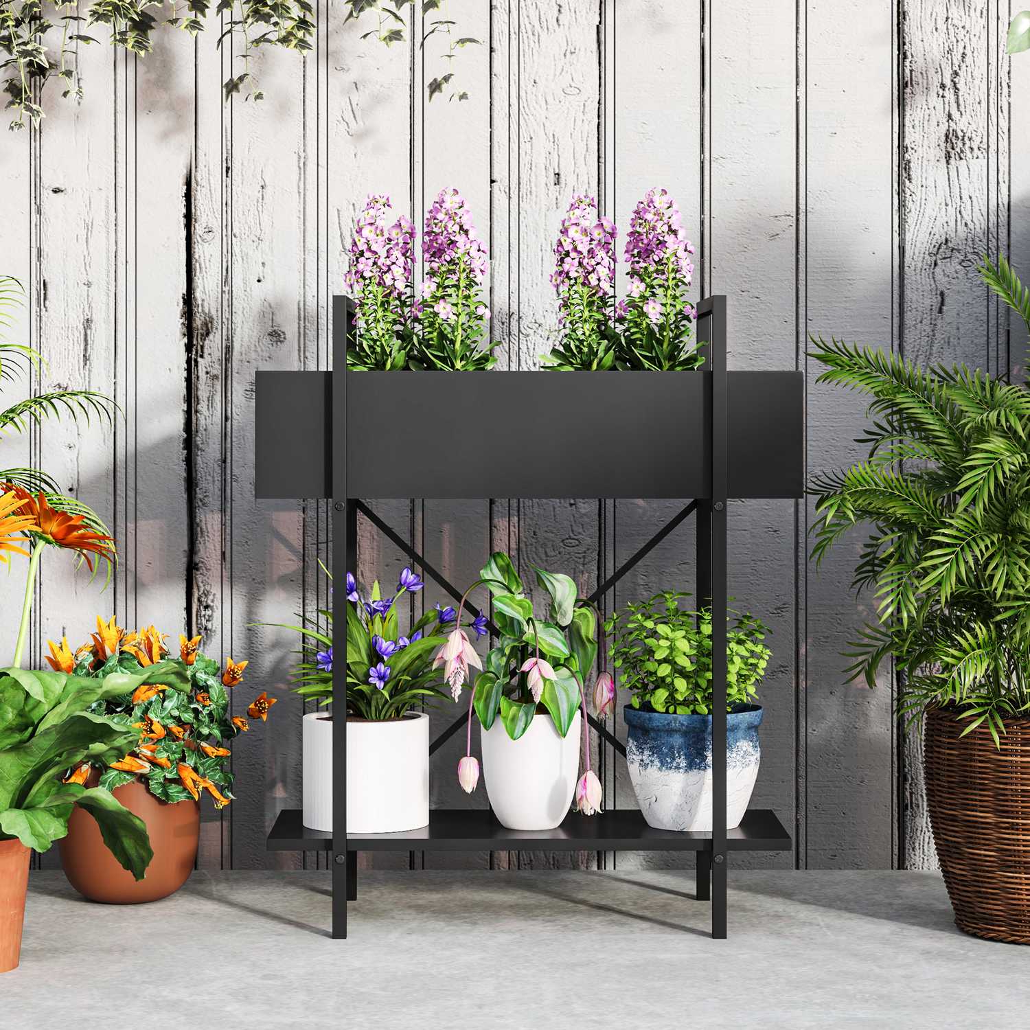 Plantställning i två plan i metall – inomhus/utomhus 70 cm hög