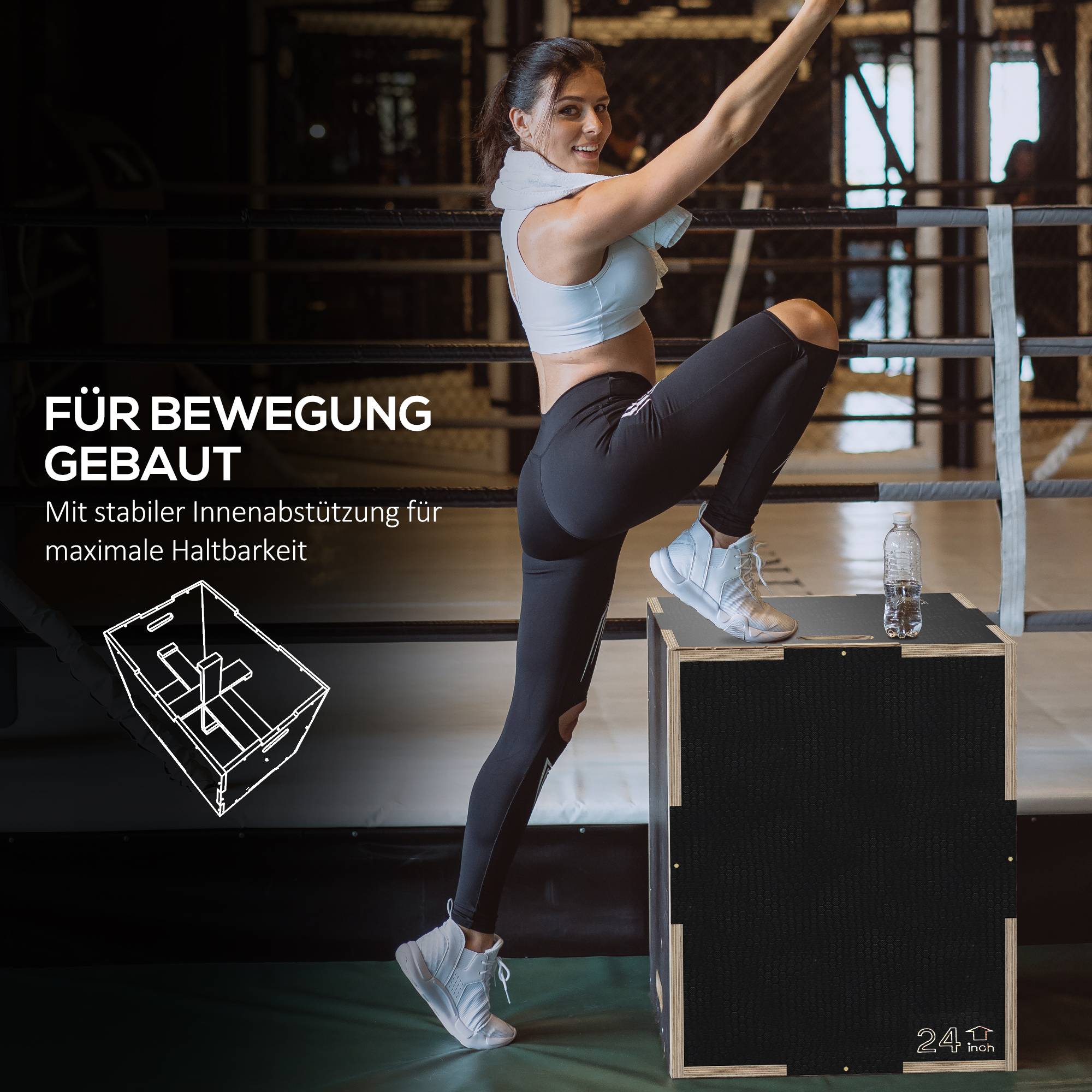 Plyobox, 3 höjder, 61x51x41 cm, svart, 120 kg kapacitet