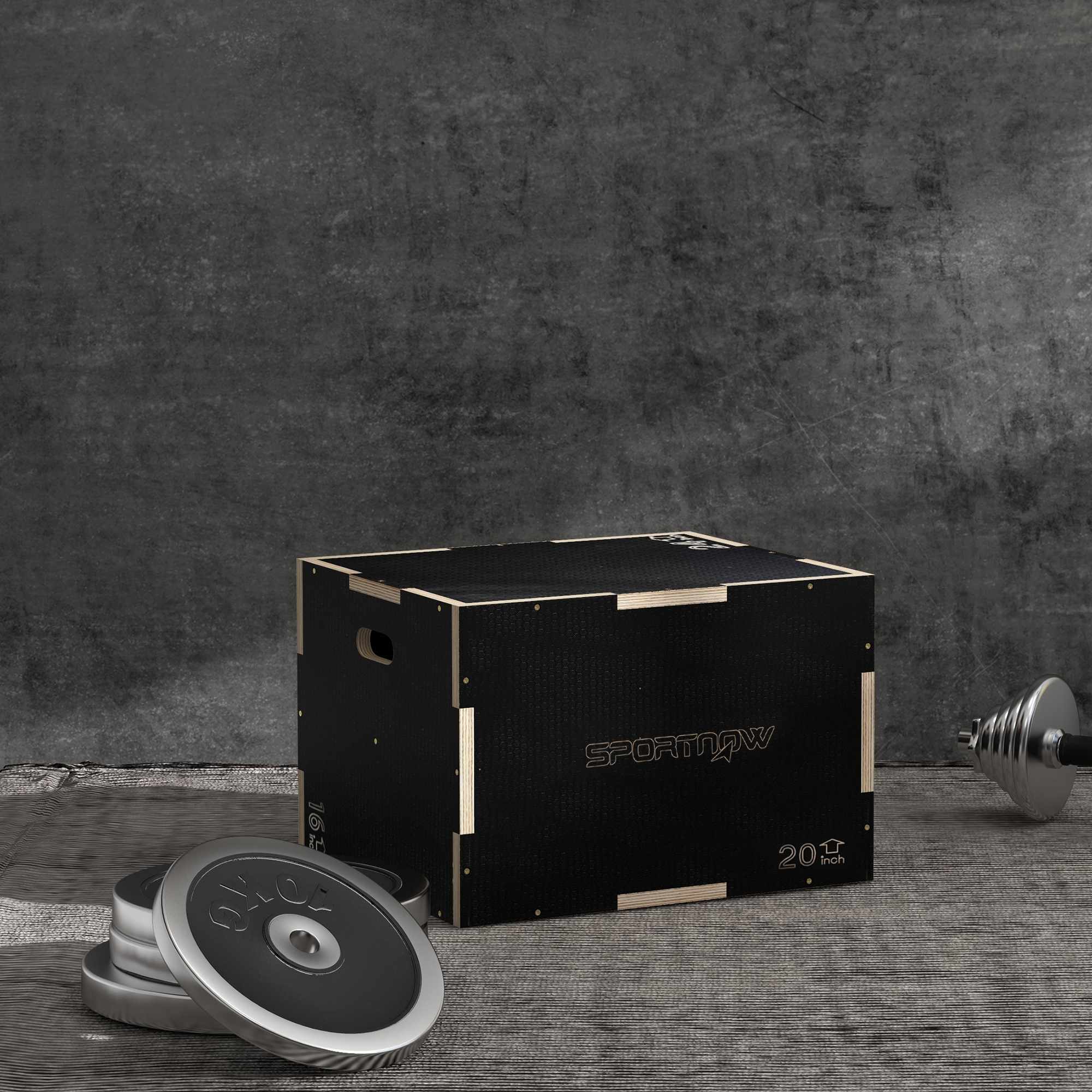 Plyobox, 3 höjder, 61x51x41 cm, svart, 120 kg kapacitet