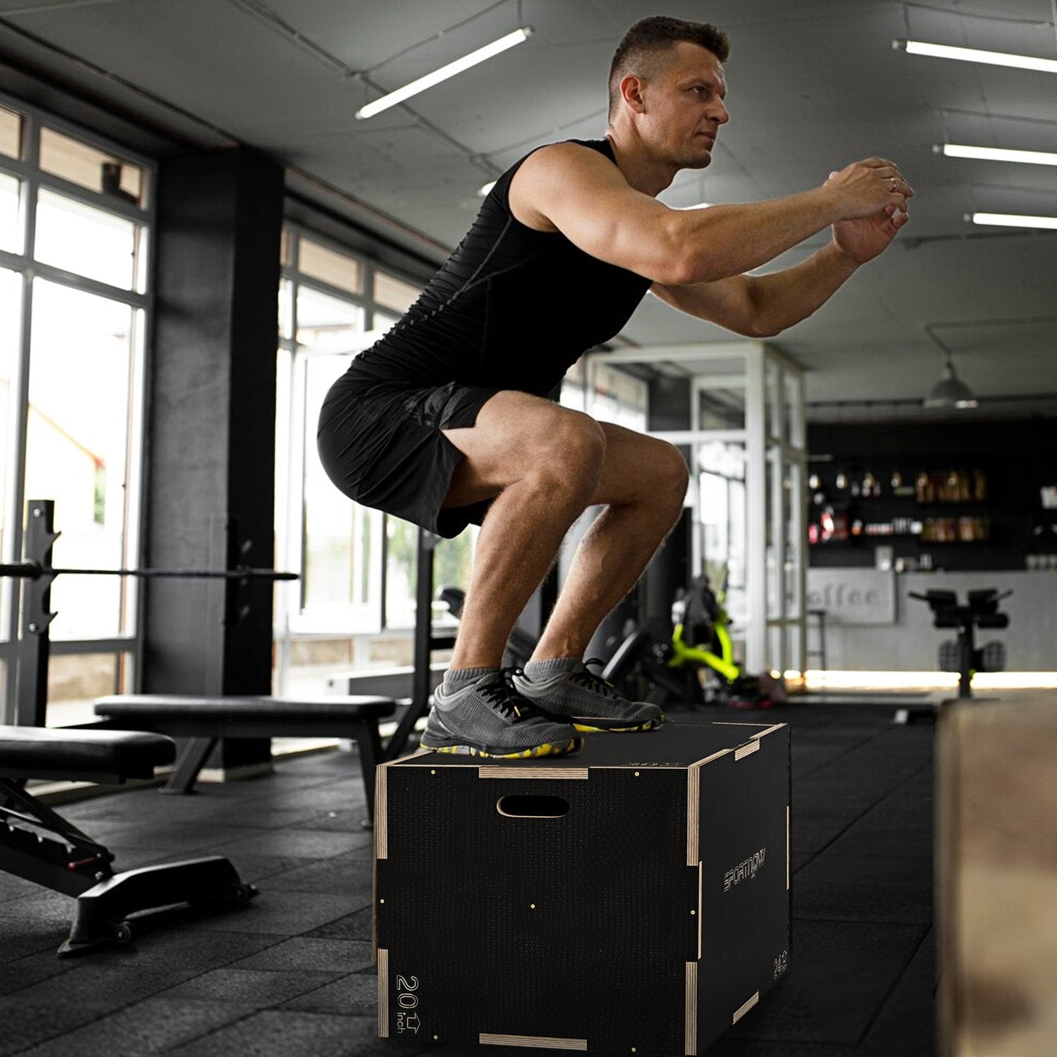 Plyometrisk Jump Box – 3 i 1 träplattform med handtag