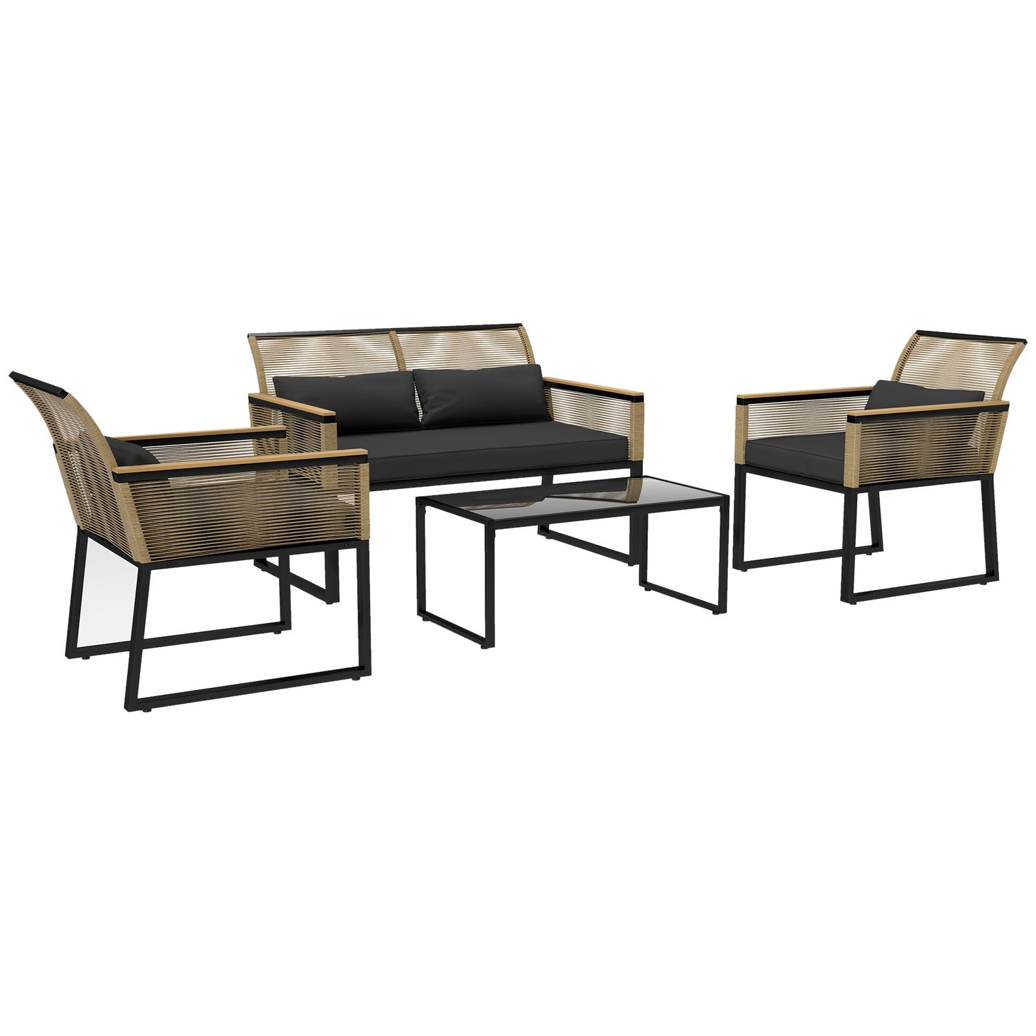 Polyrattan 4-delad väderbeständig trädgårdsmöbelset