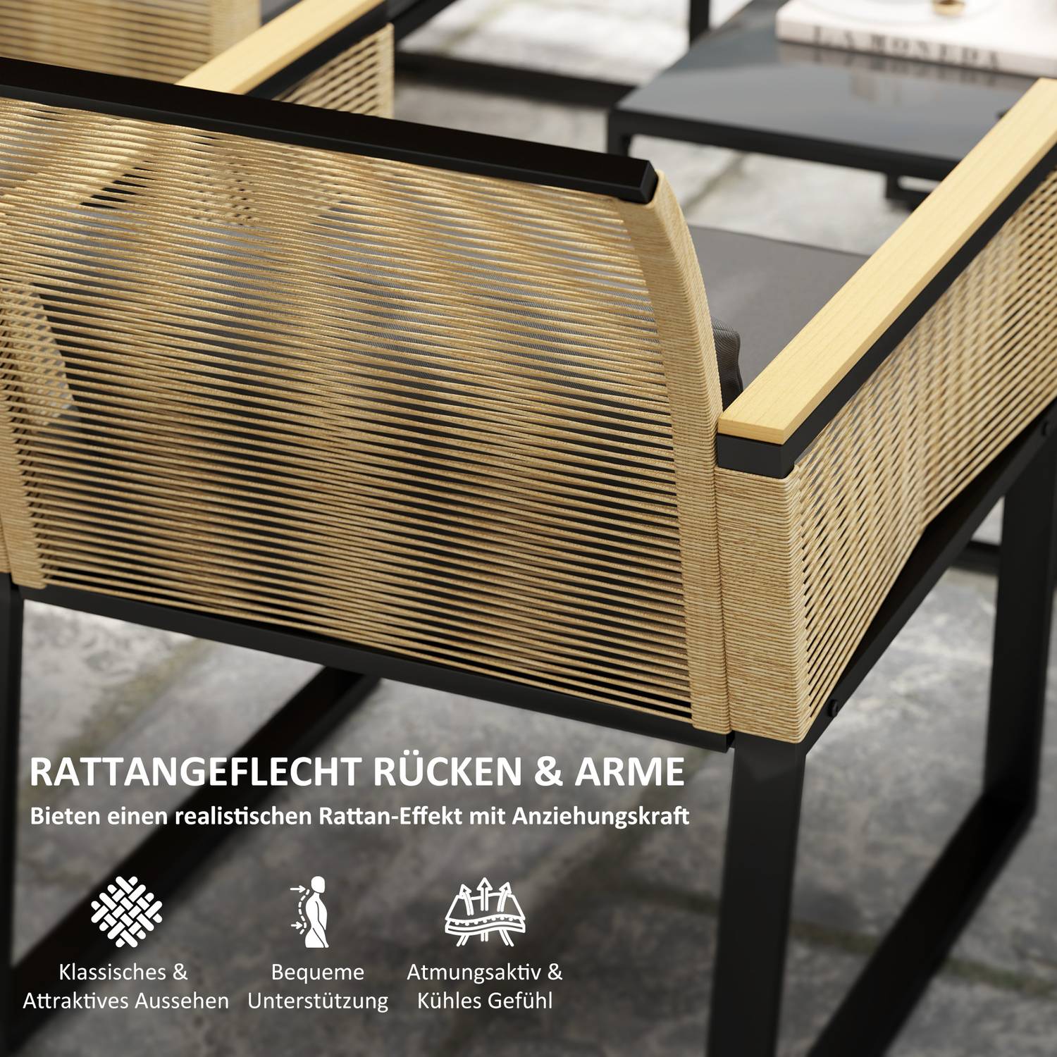 Polyrattan 4-delad väderbeständig trädgårdsmöbelset