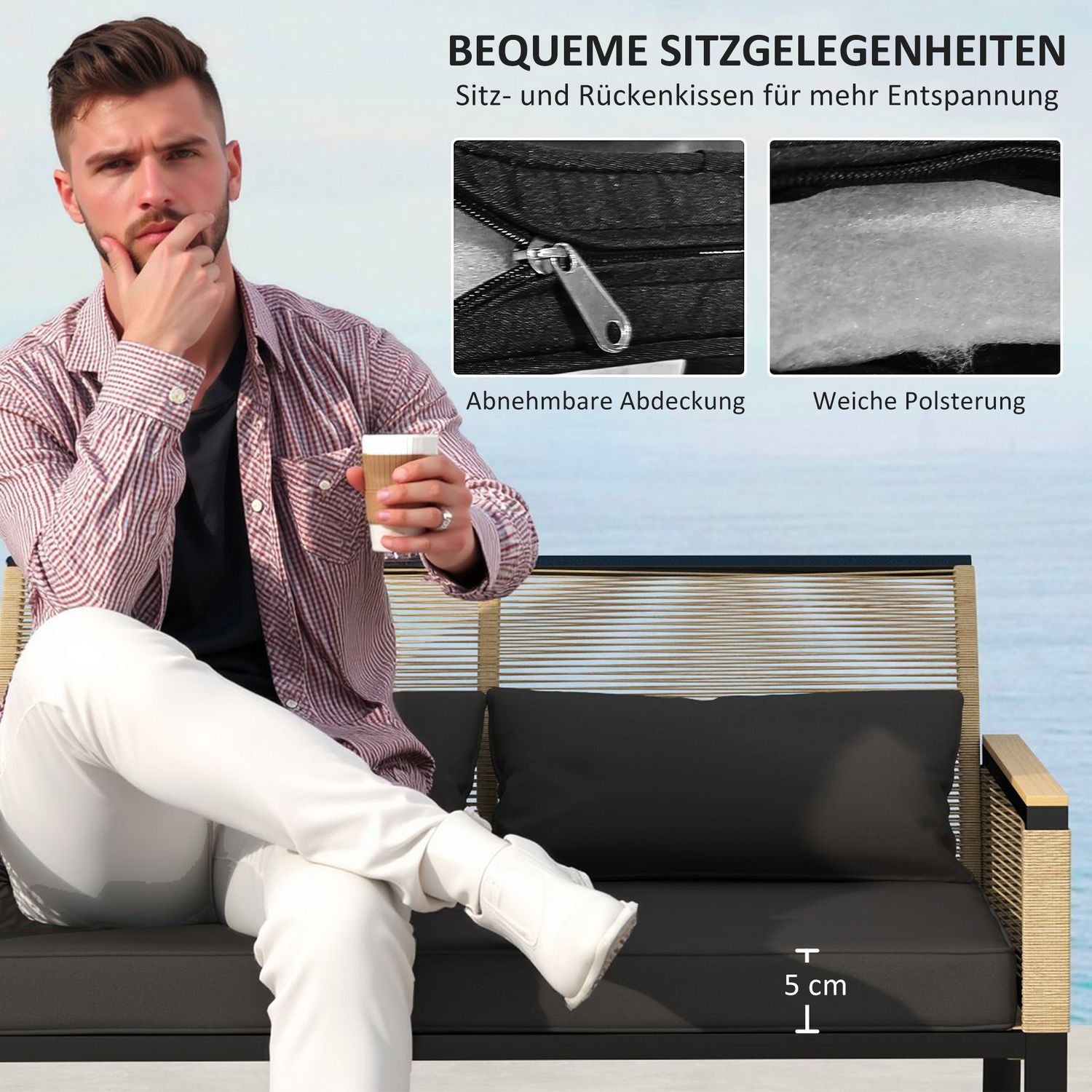 Polyrattan 4-delad väderbeständig trädgårdsmöbelset