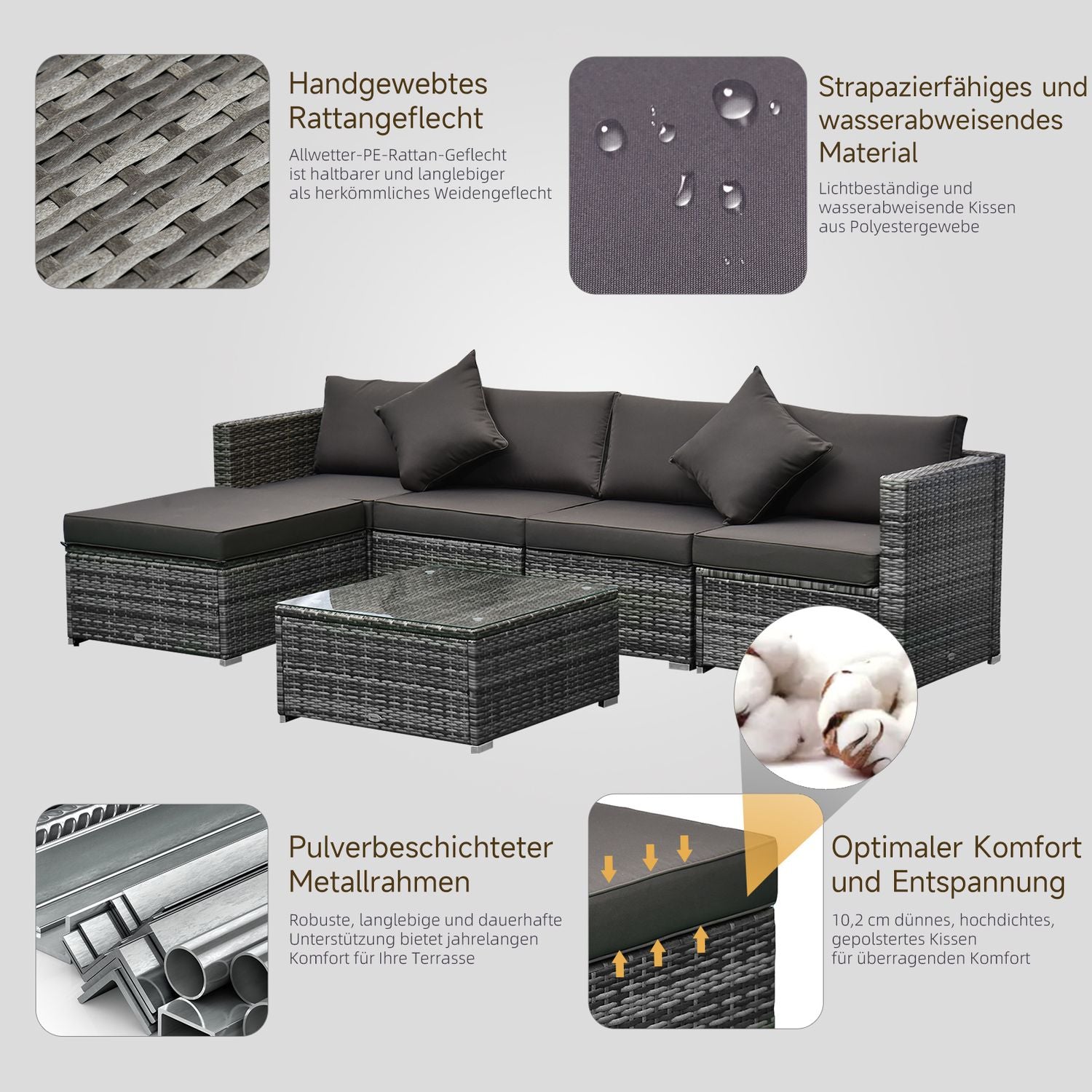 Polyrattan 4-personers utomhusmöbler set, grå