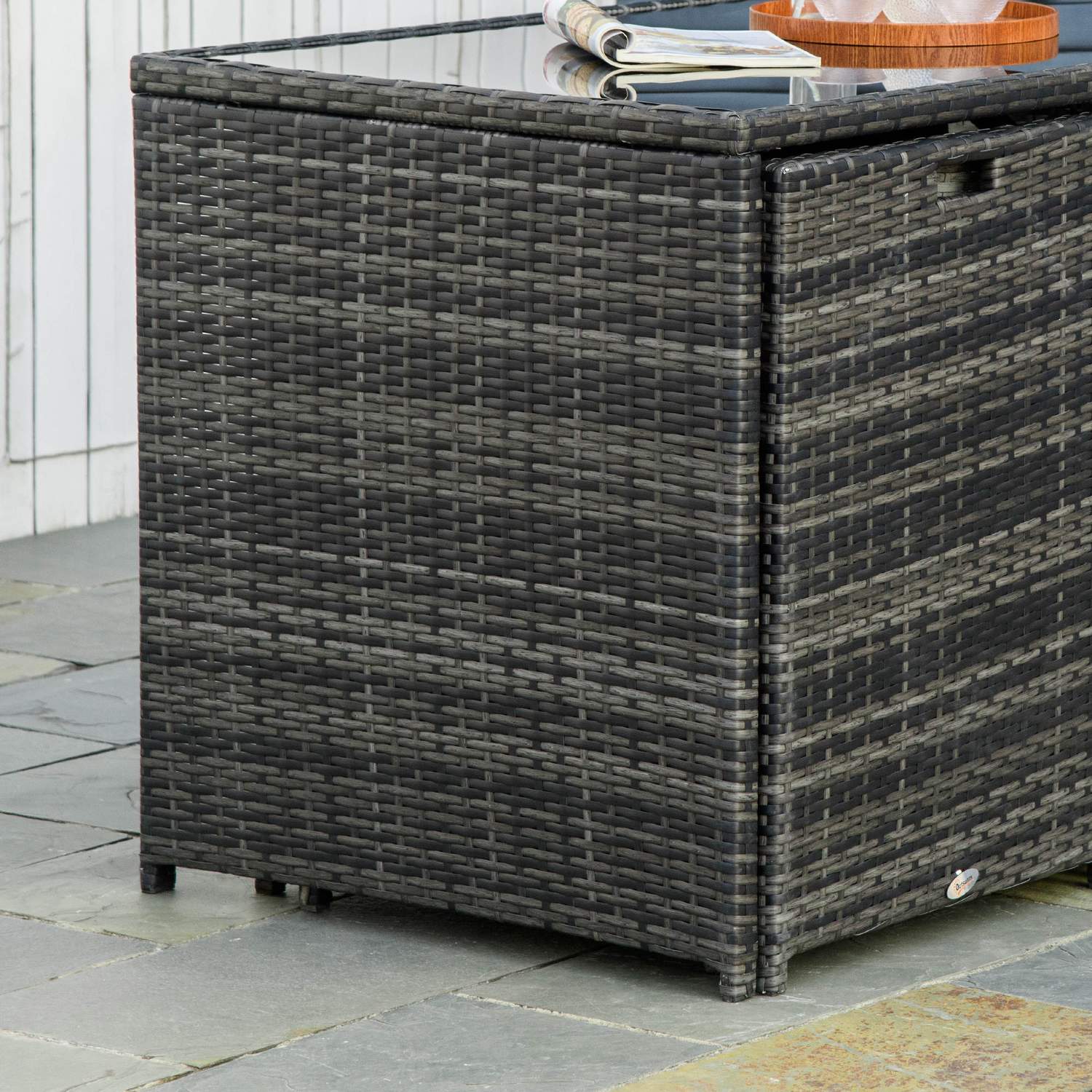 Polyrattan uteserveringsset för 4, Stålstomme, Grå