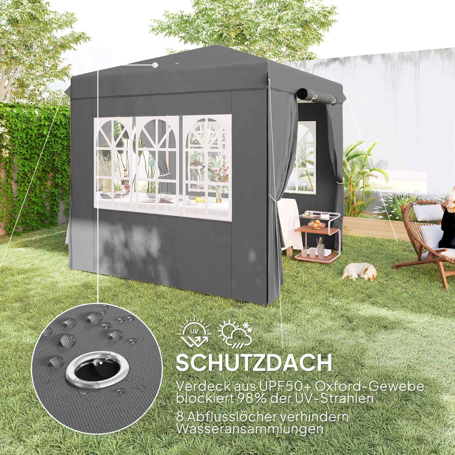 Pop-Up Gazebo 2,5x2,5m, vattenavvisande, UV50+, mörkgrå