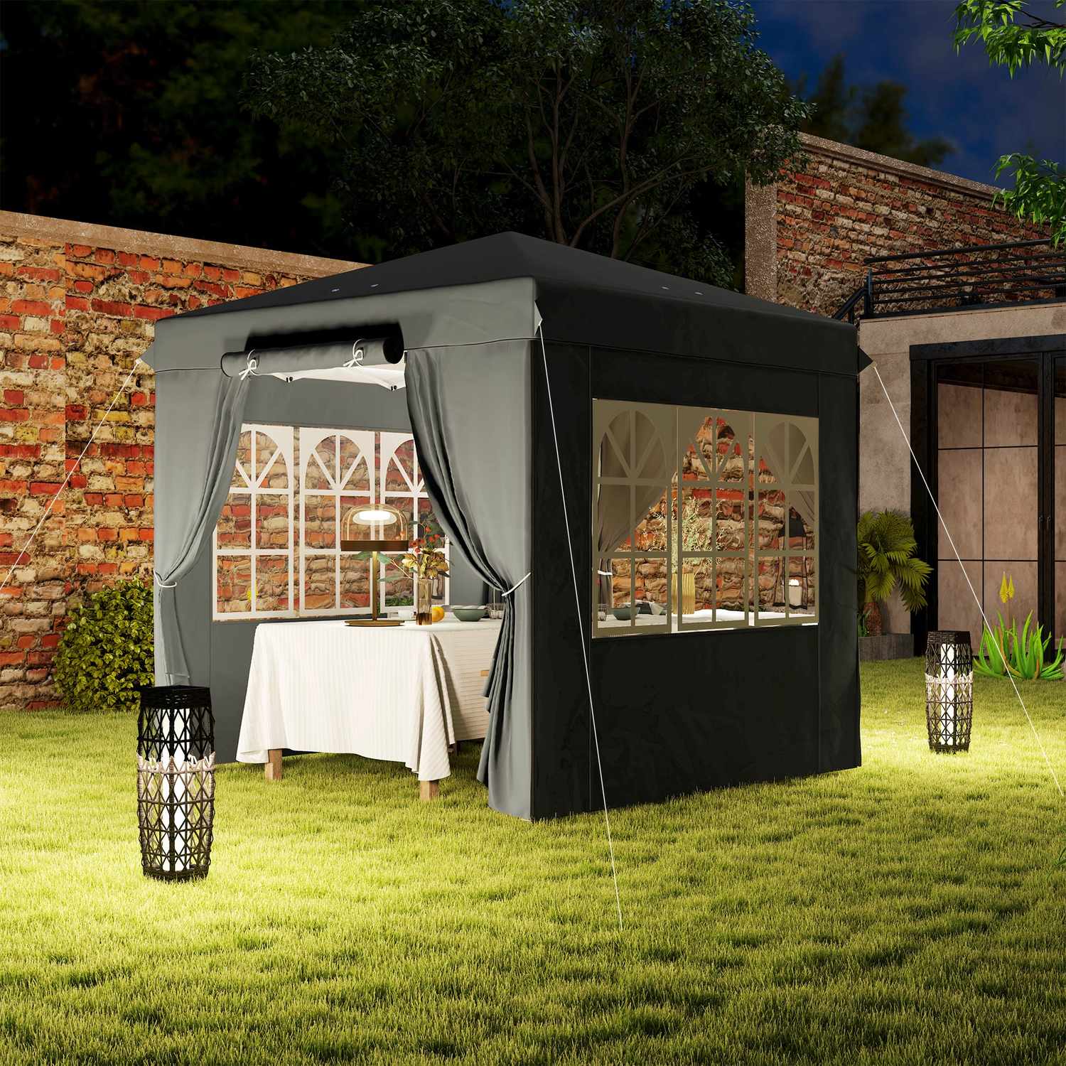 Pop-Up Gazebo 2,5x2,5m, vattenavvisande, UV50+, mörkgrå