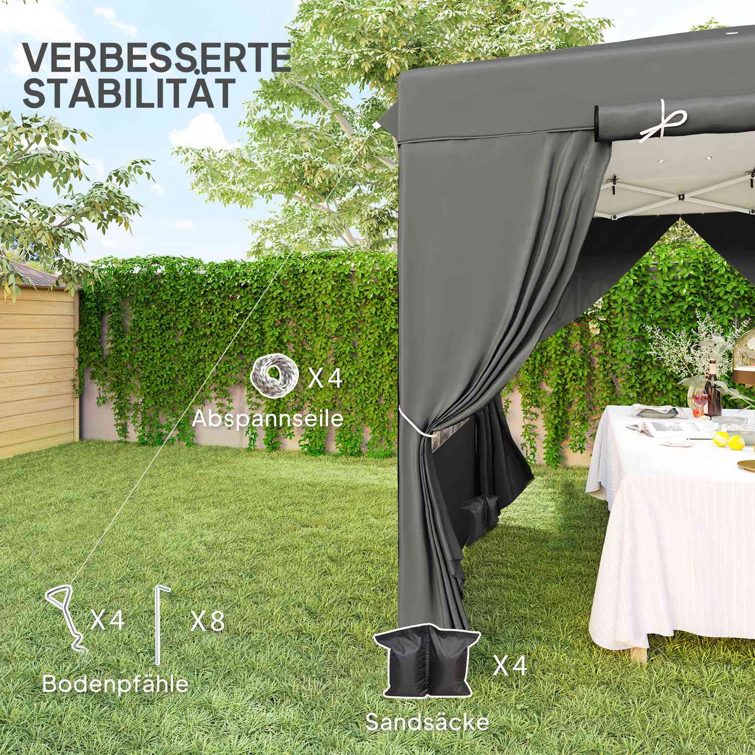 Pop-Up Gazebo 2,5x2,5m, vattenavvisande, UV50+, mörkgrå