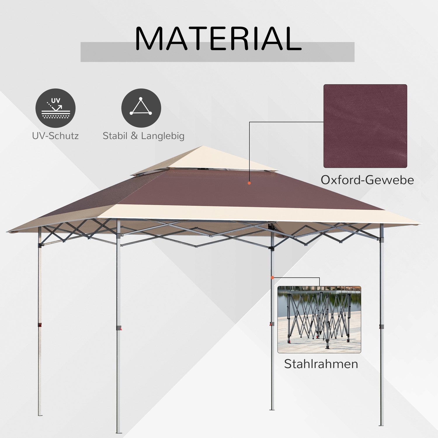 Pop-Up Gazebo-tält, 3,6x3,6m, mörkbrunt & kaki