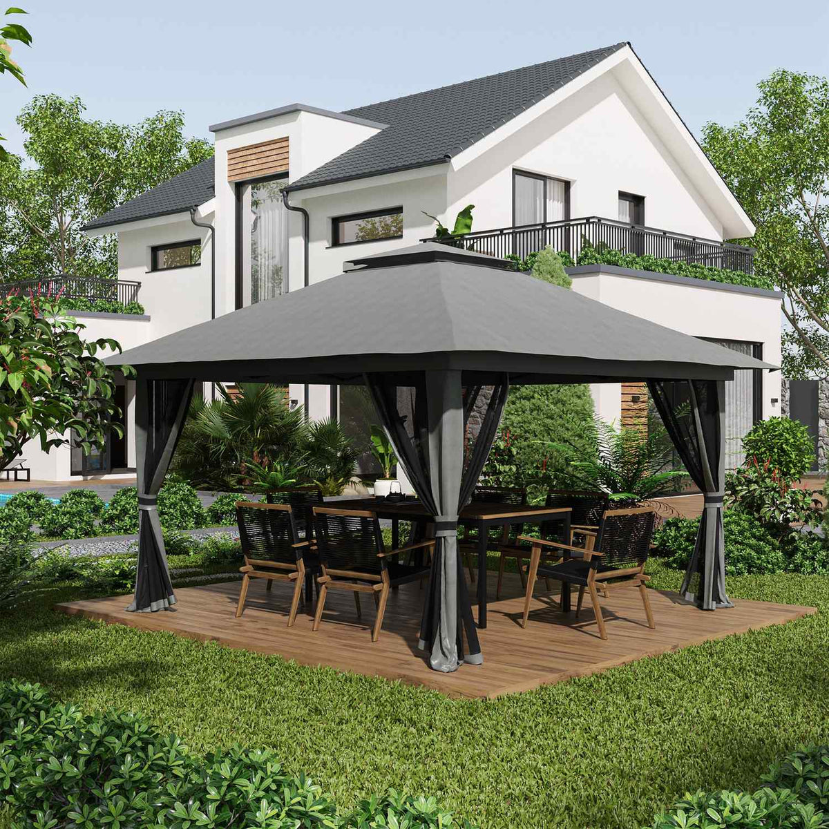 Pop-up 4x4M Gartenpavillon mit UV-Schutz und Netzwänden