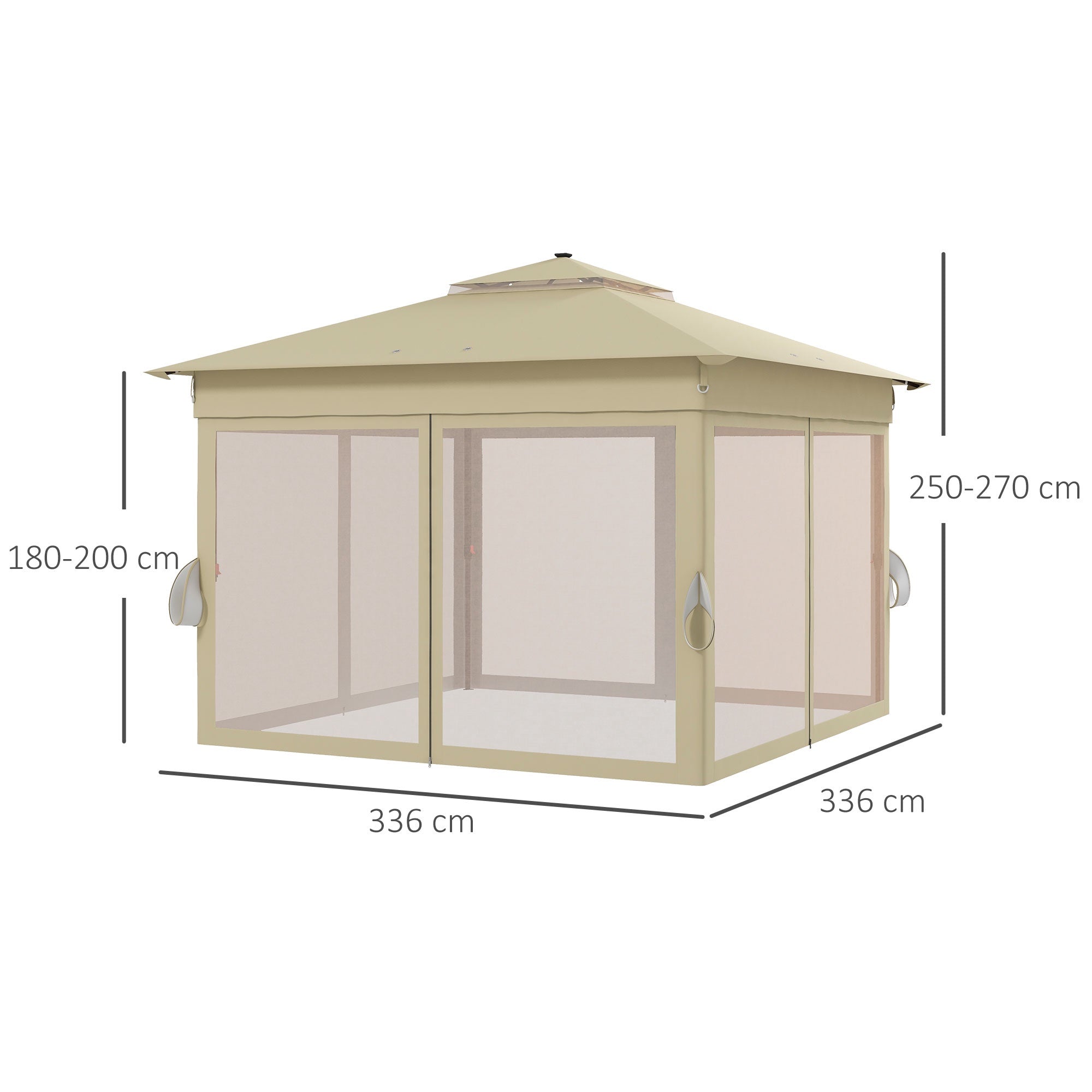 Pop-up-paviljong 3,3x3,3m, vattentålig, LED, myggnät