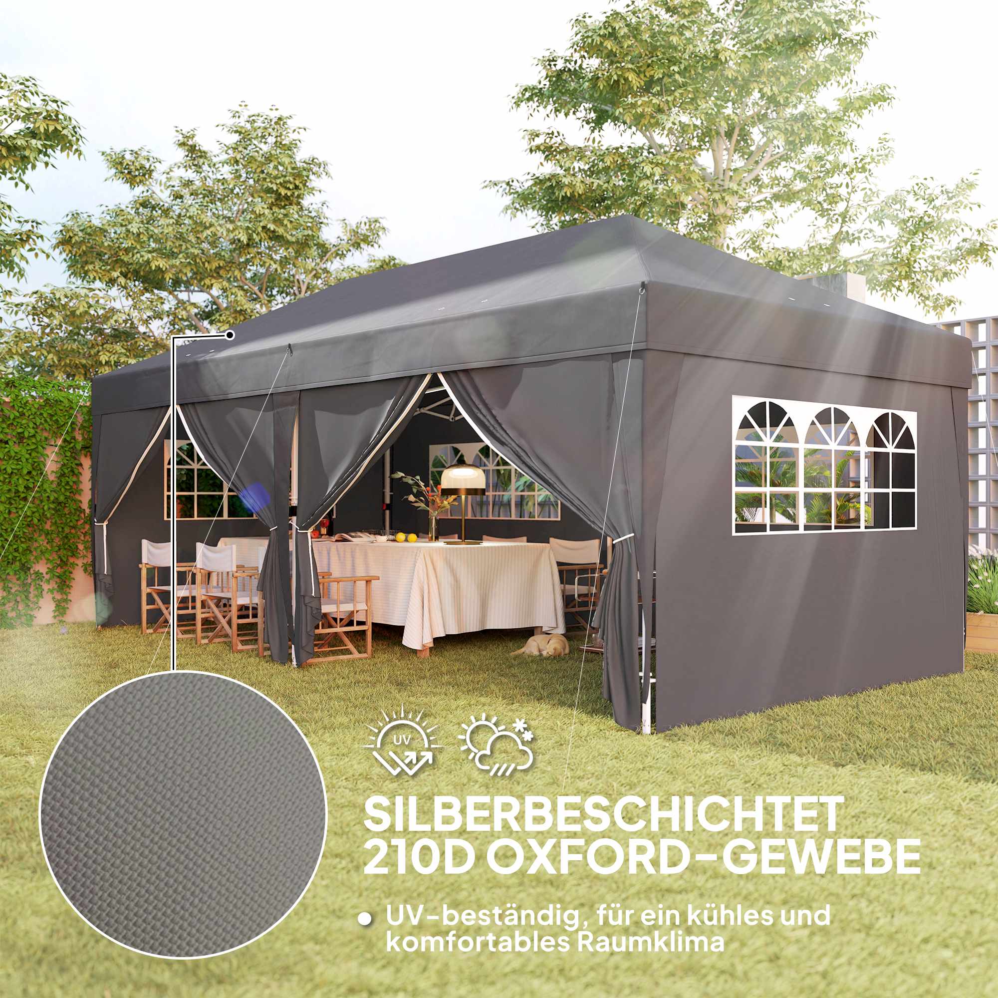Pop-up-paviljong 6x3m med avtagbara väggar, UV-skydd