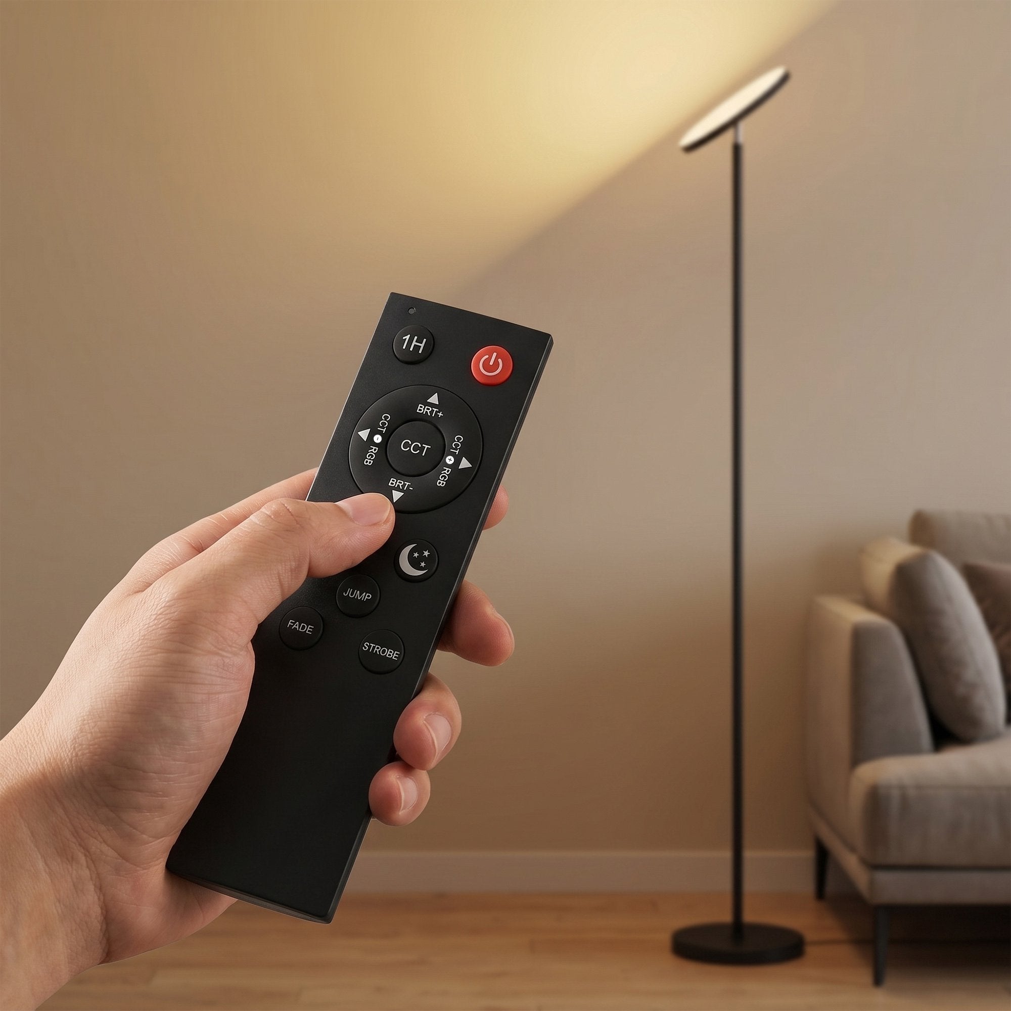 RGB-golvlampa, dimbar, fjärrkontroll och touch, svart