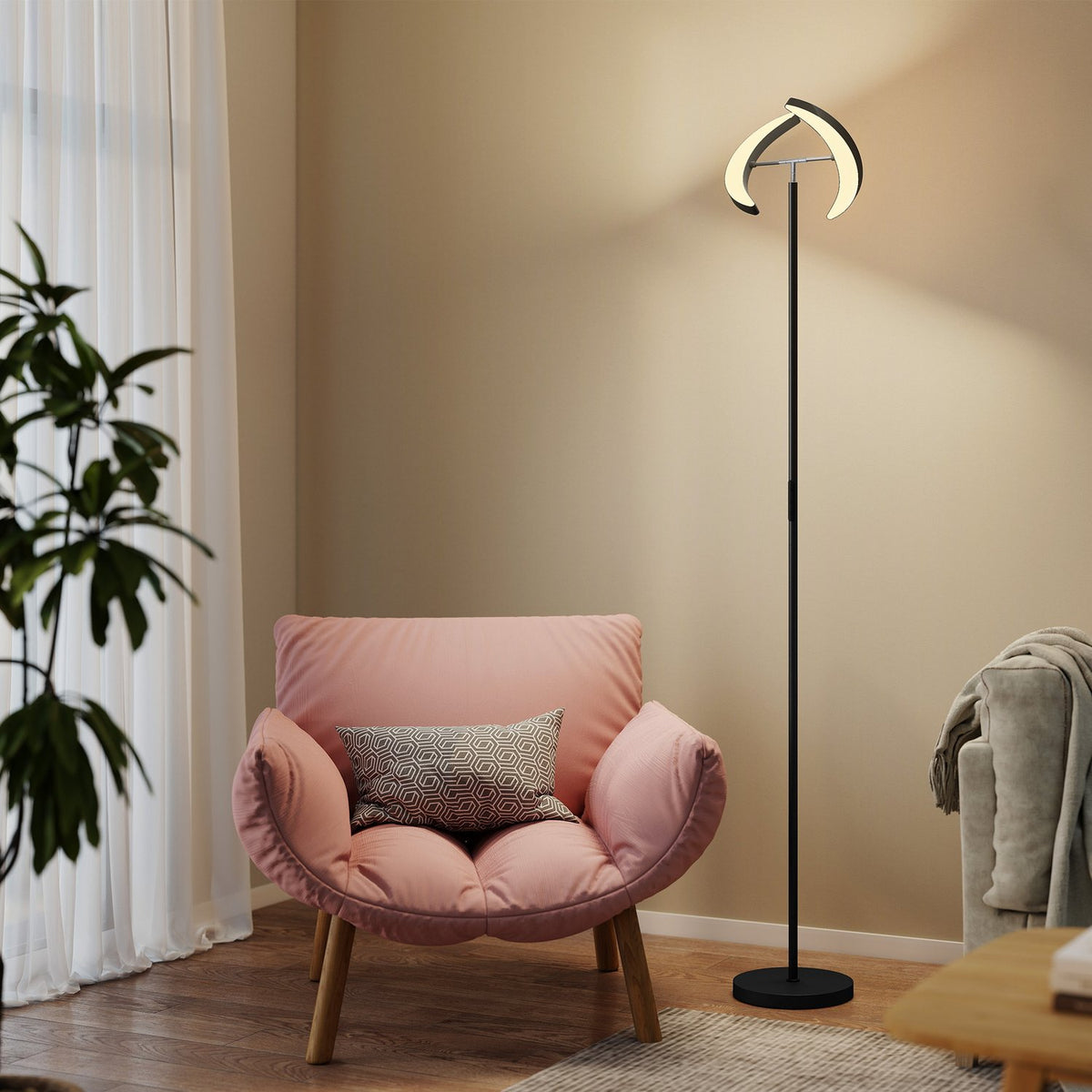 RGB-golvlampa, dimbar, roterande lamphuvuden, svart