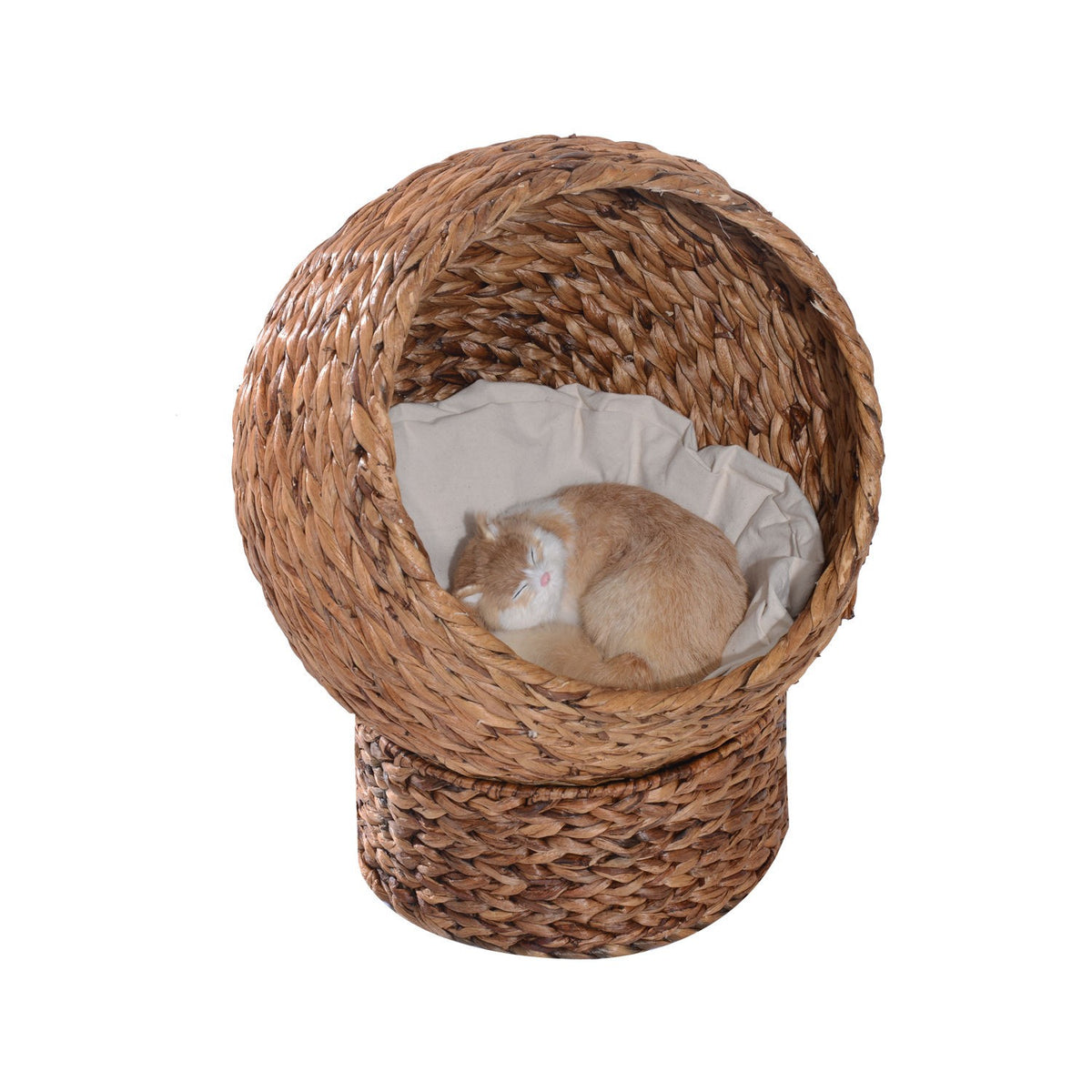 Panier niche pour chat en rotin avec coussin, jacinthe d'eau, 50cm