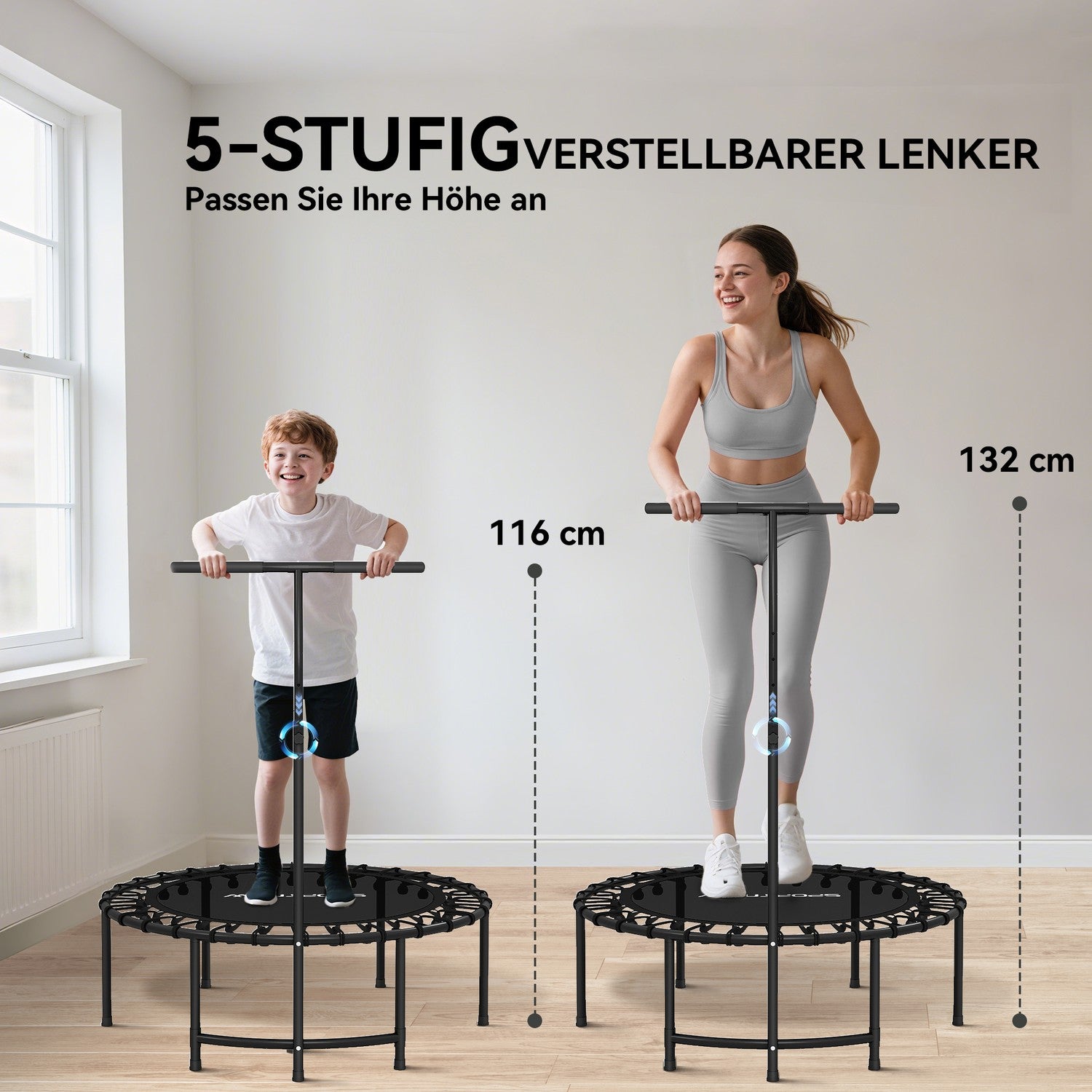 Rebounder-trampolin, justerbart handtag, svart