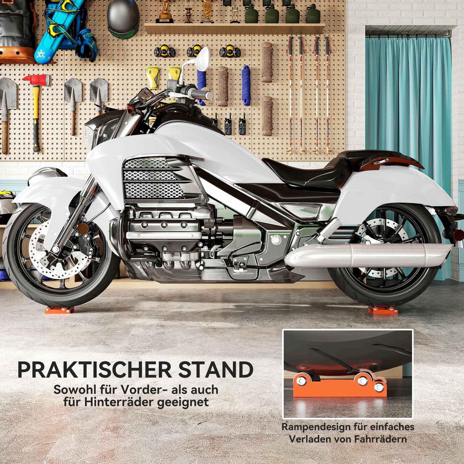 Rengöringsställ för motorcykelhjul, Passar däck <180 mm, 220 kg Kapacitet