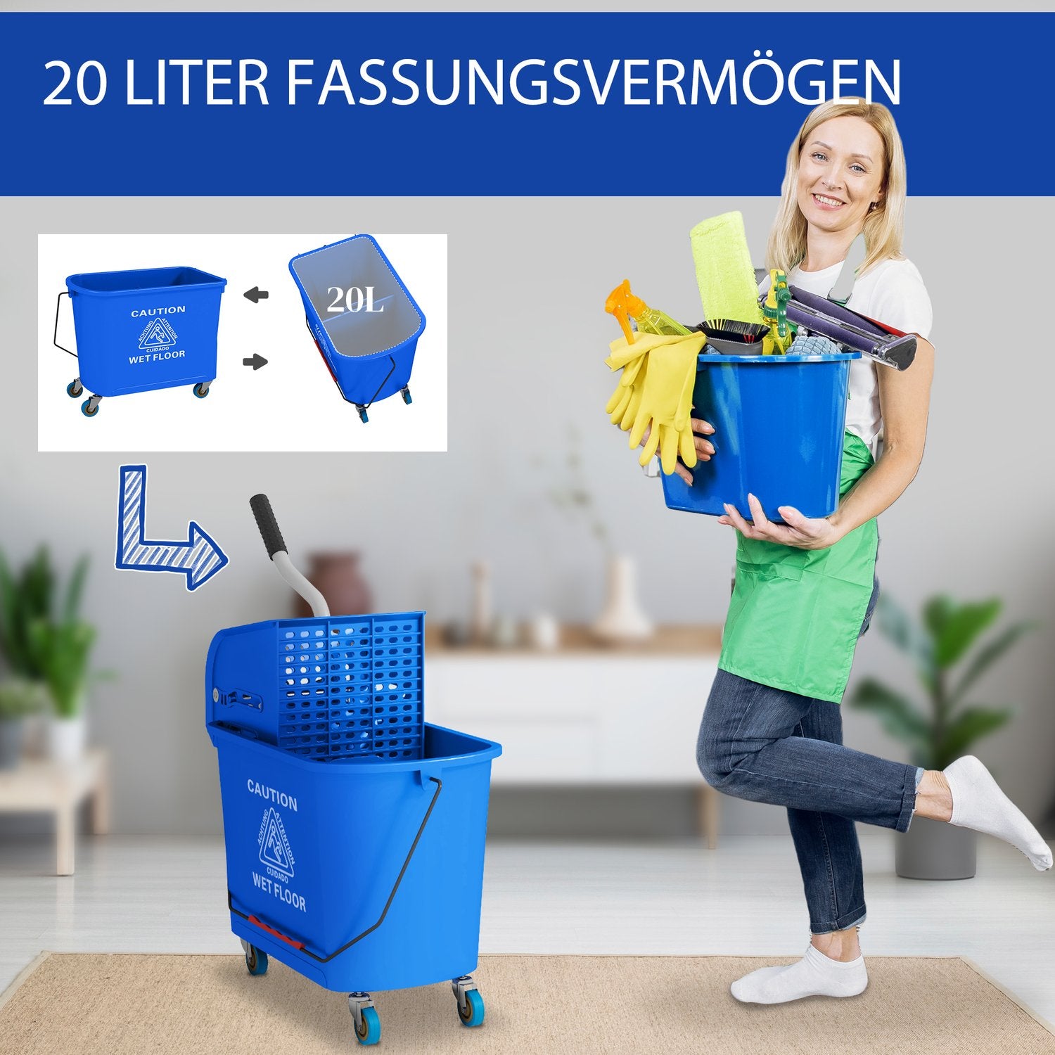 Rengöringsvagn 20L med spinnare och vattenavskiljare