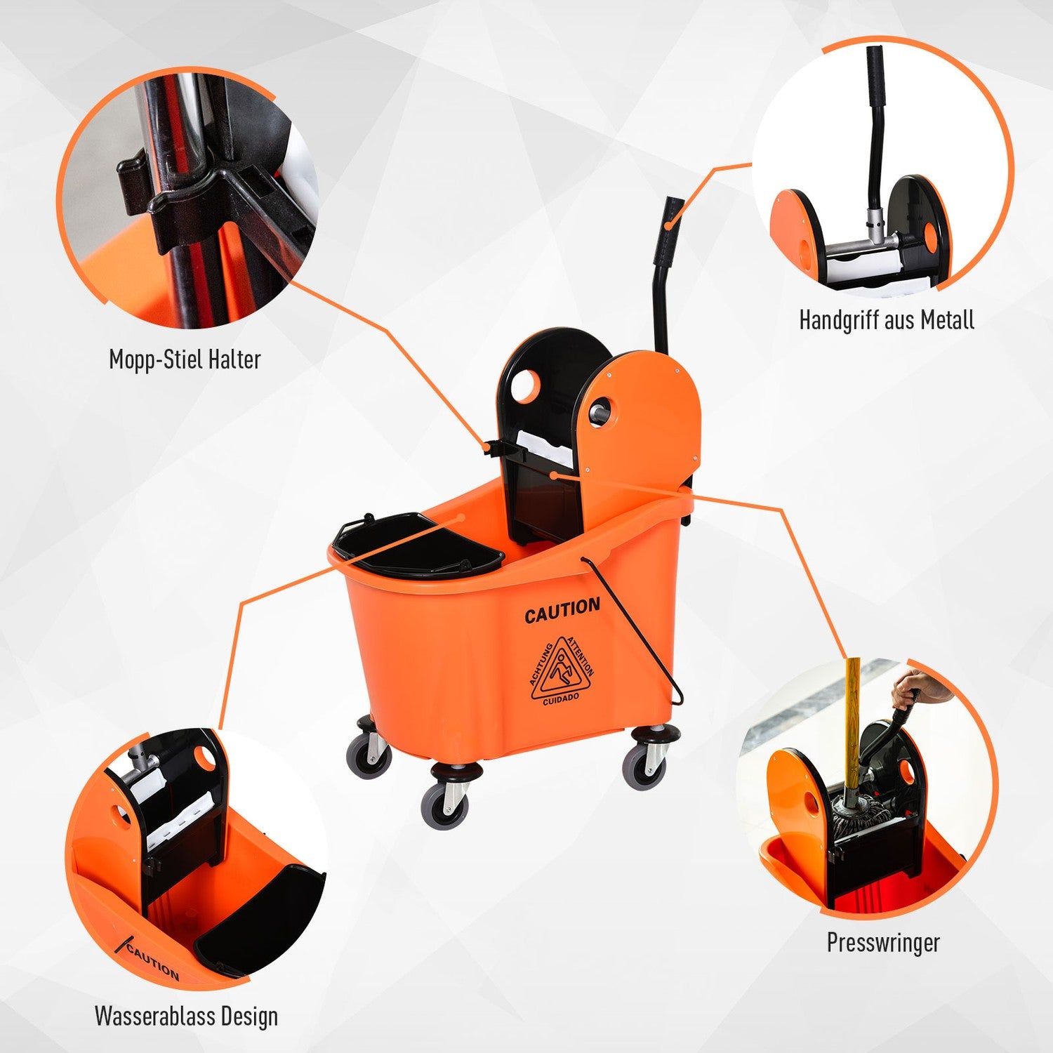 Rengöringsvagn med vridsystem, 36L - Svart/Orange