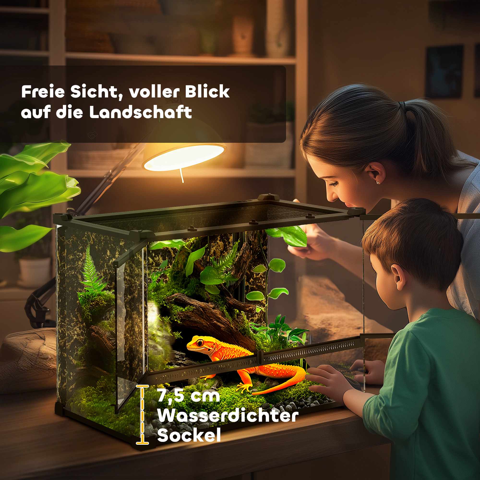 Reptilterrarium i glas 48 liter, ventilation framtill, 50x30x35 cm