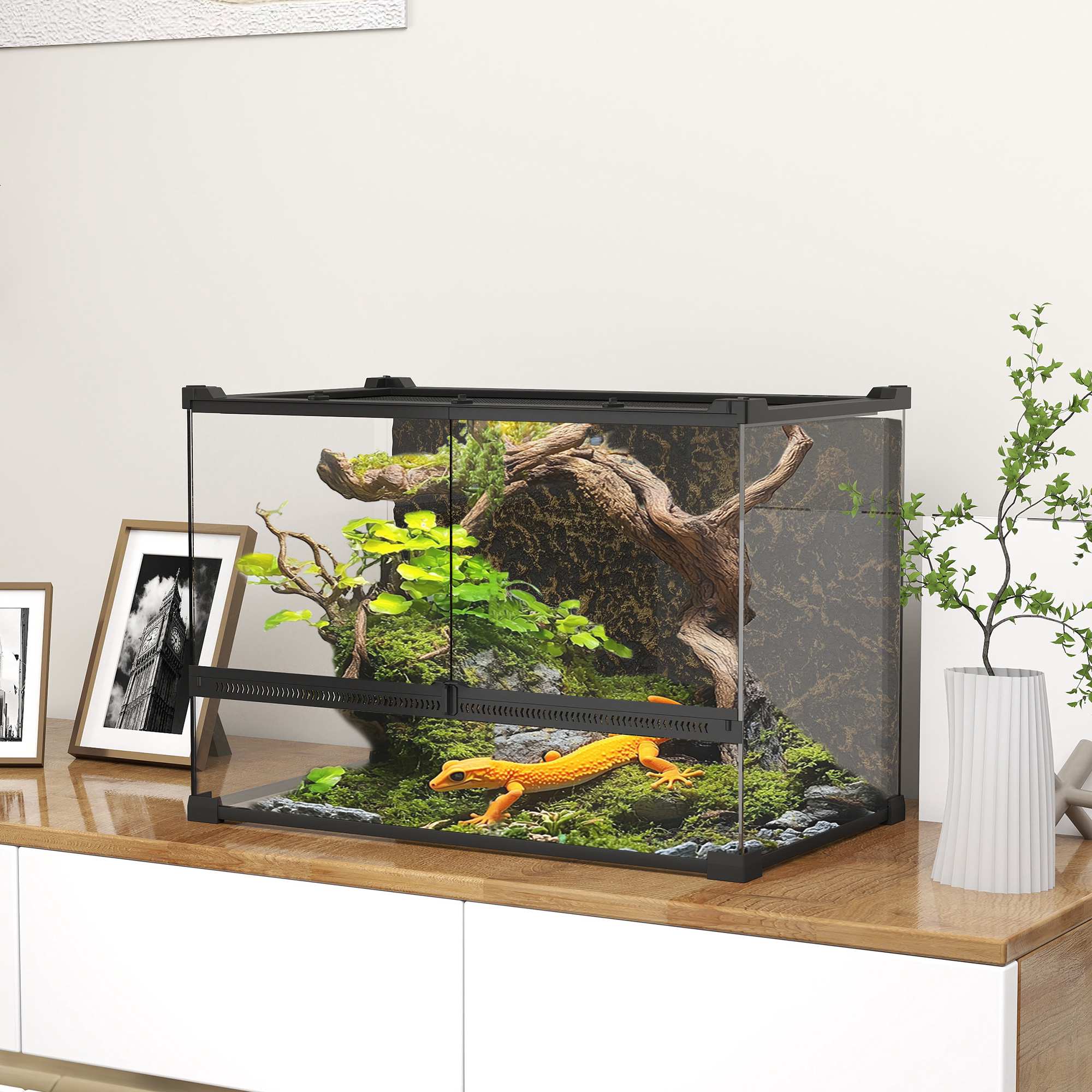 Reptilterrarium i glas 48 liter, ventilation framtill, 50x30x35 cm