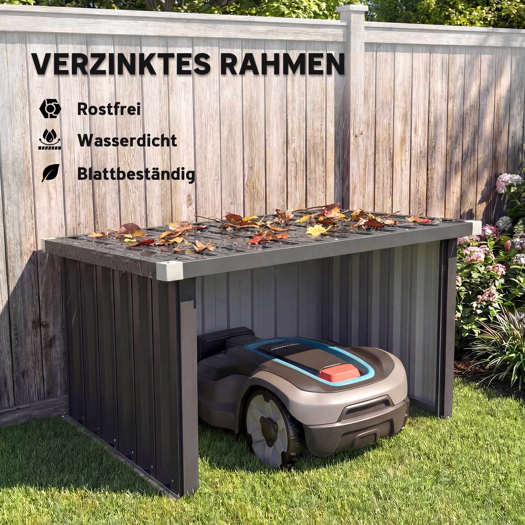 Robotgräsklippargarage, galvaniserat stål, mörkgrå