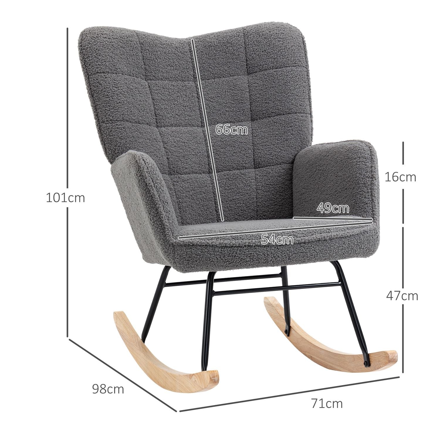 Rocking Accent Chair, mörkgrå berberfleece, 71x92x101 cm