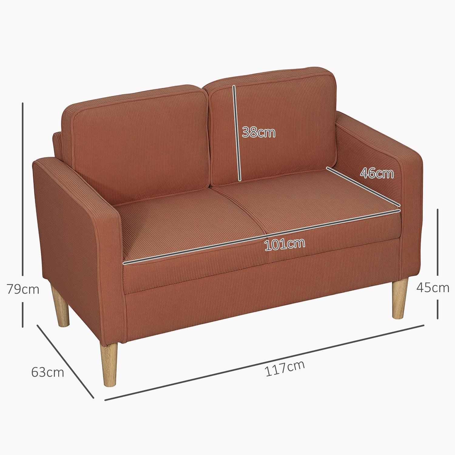 Rosa 2-sits soffa med förvaring, modern klädd design