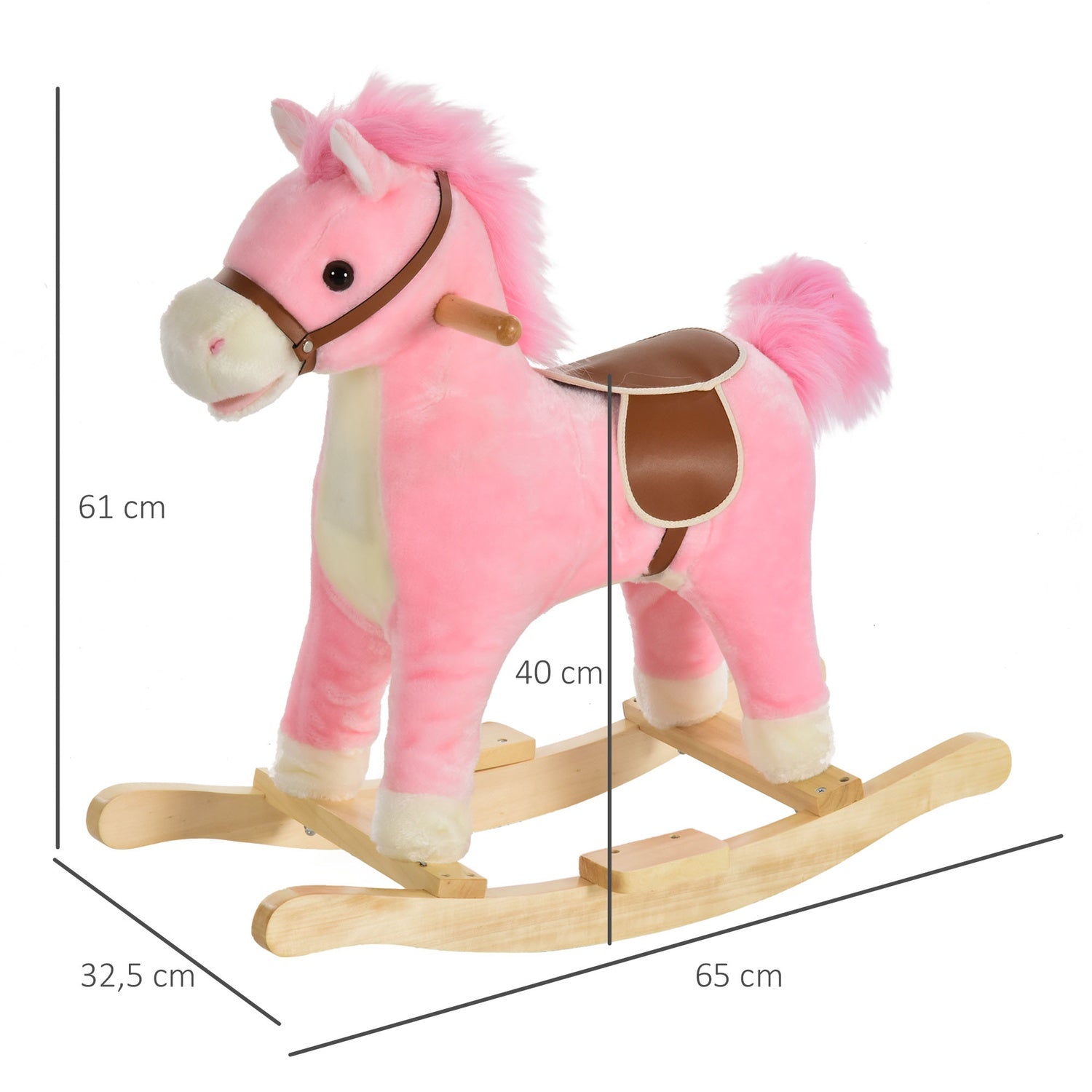Rosa plysch gunghästleksak med ljud, åldrarna 3–6, 65 cm