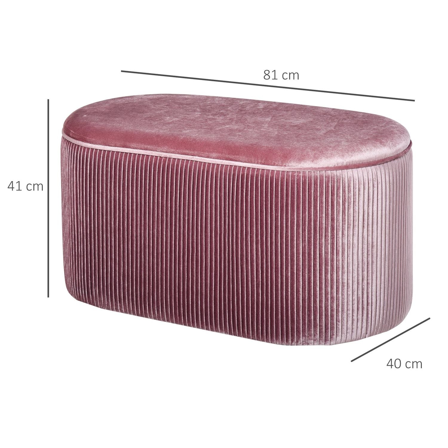 Rosa sammetstoppad förvaringsbänk – fransk stil, 81x40x41cm